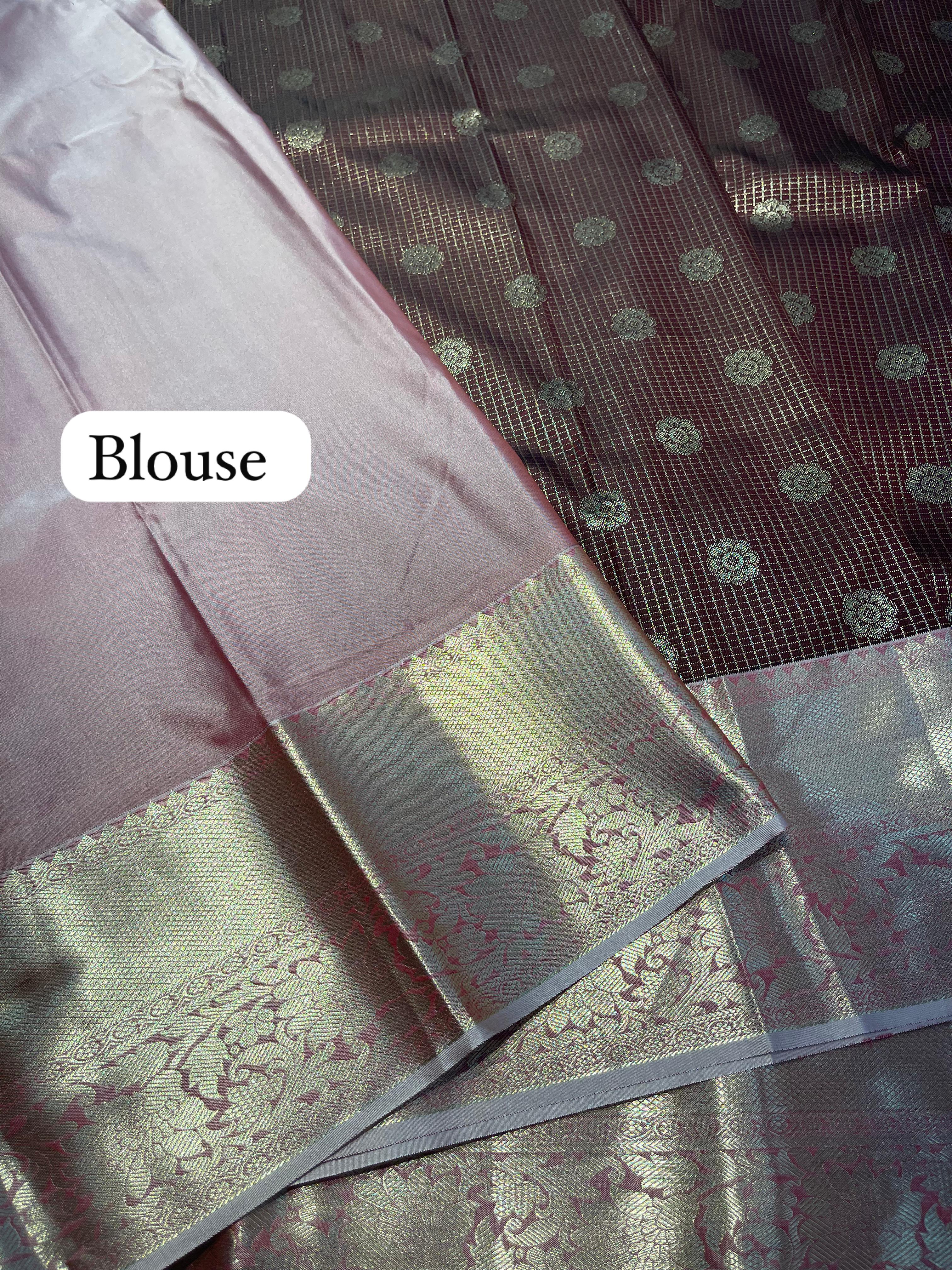 SWAYAMVARAM- COFFEE CHECKS SILK SAREE DUAL TONE