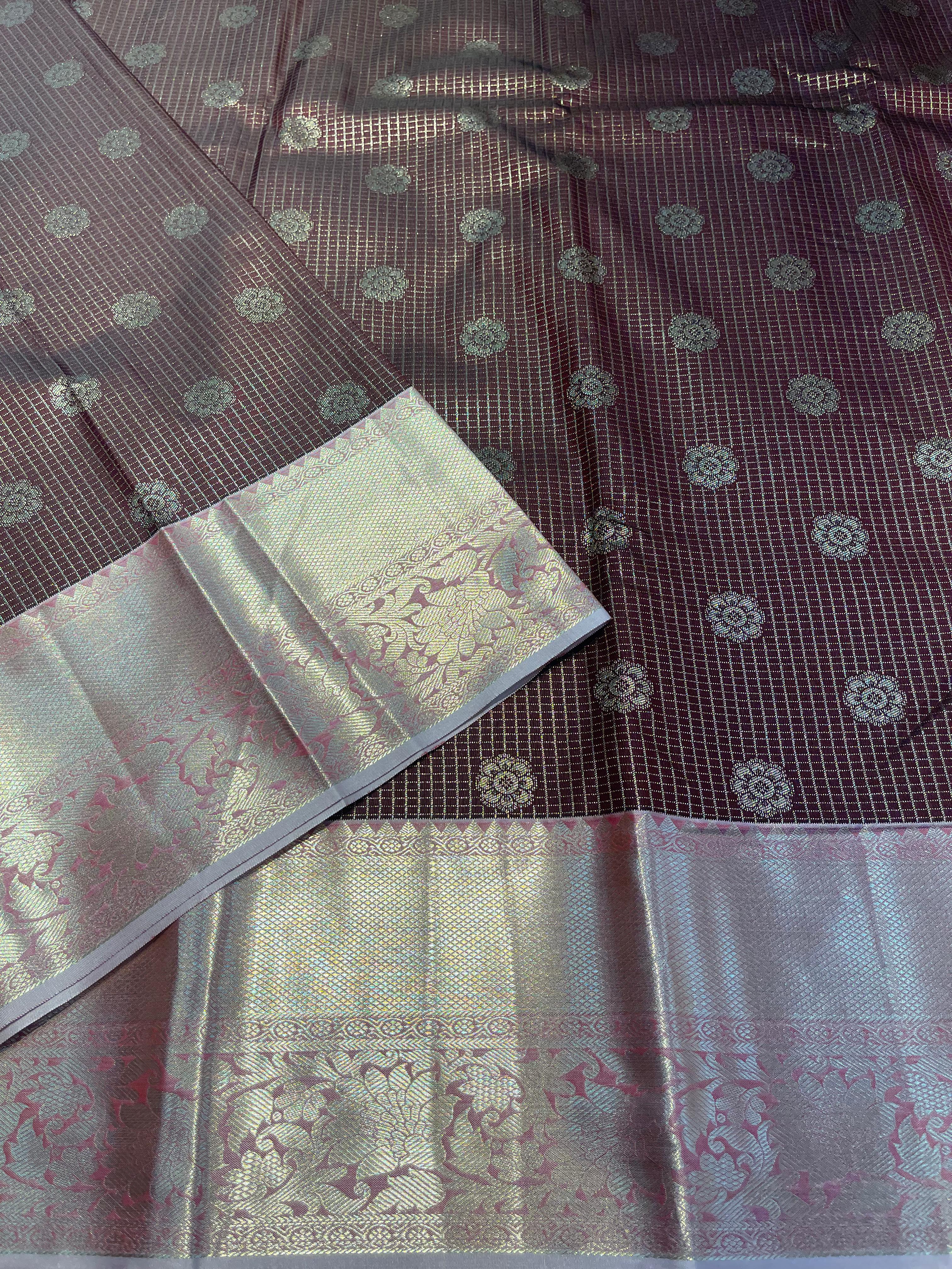 SWAYAMVARAM- COFFEE CHECKS SILK SAREE DUAL TONE