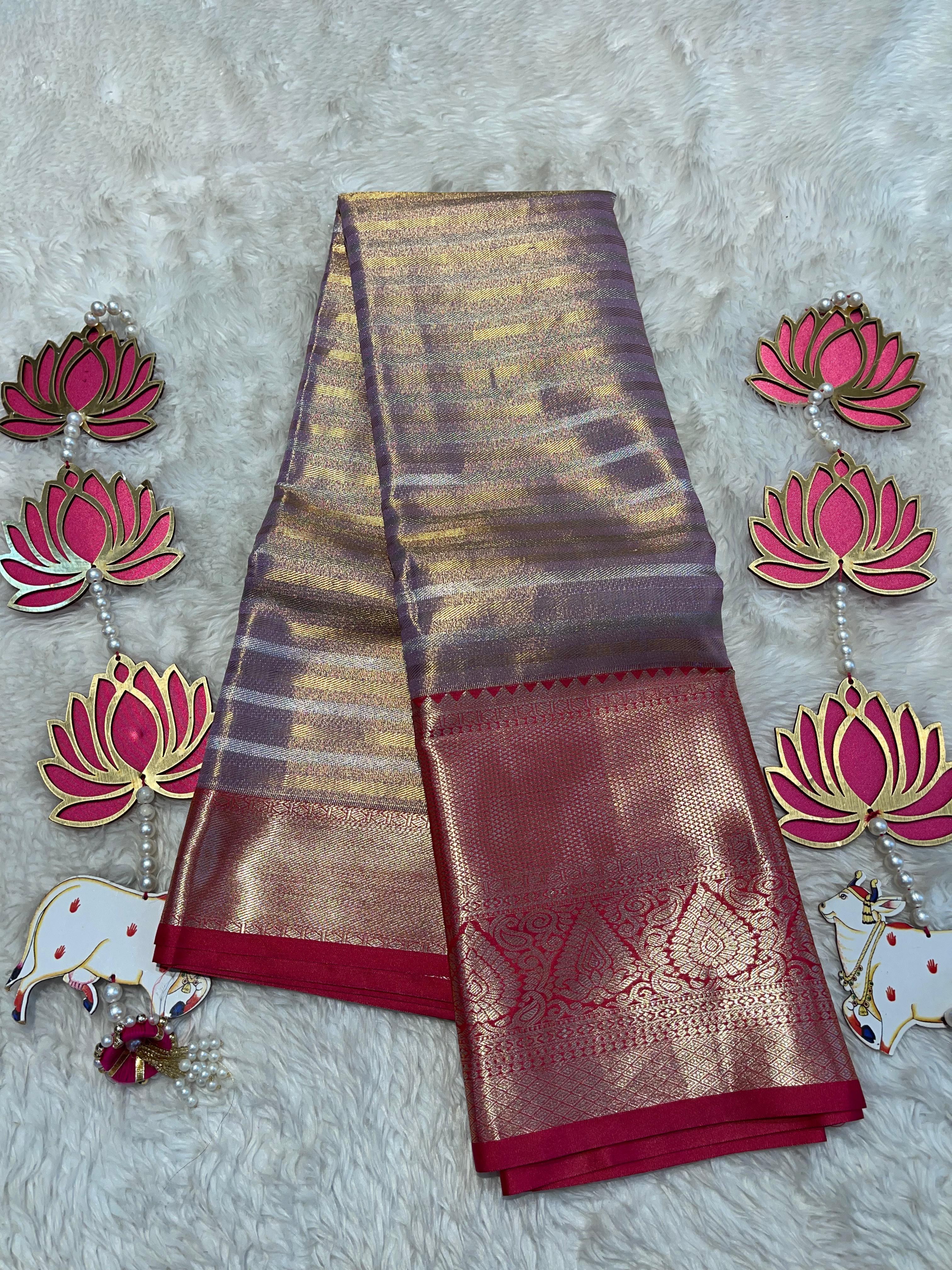 SWAYAMVARAM- BRIDAL TISSUE SILK SAREE ( LAVENDER with DARK RED )