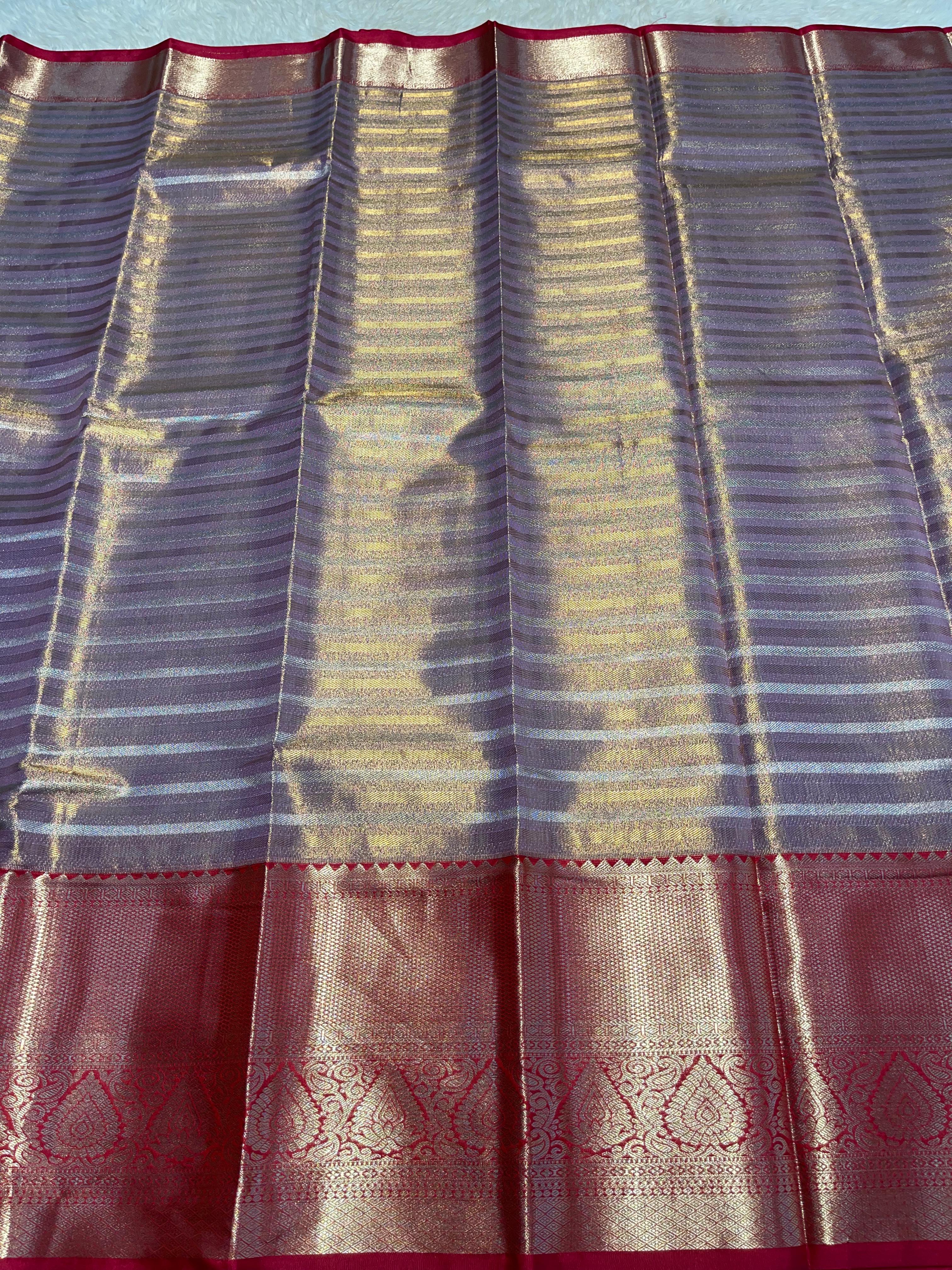 SWAYAMVARAM- BRIDAL TISSUE SILK SAREE ( LAVENDER with DARK RED )