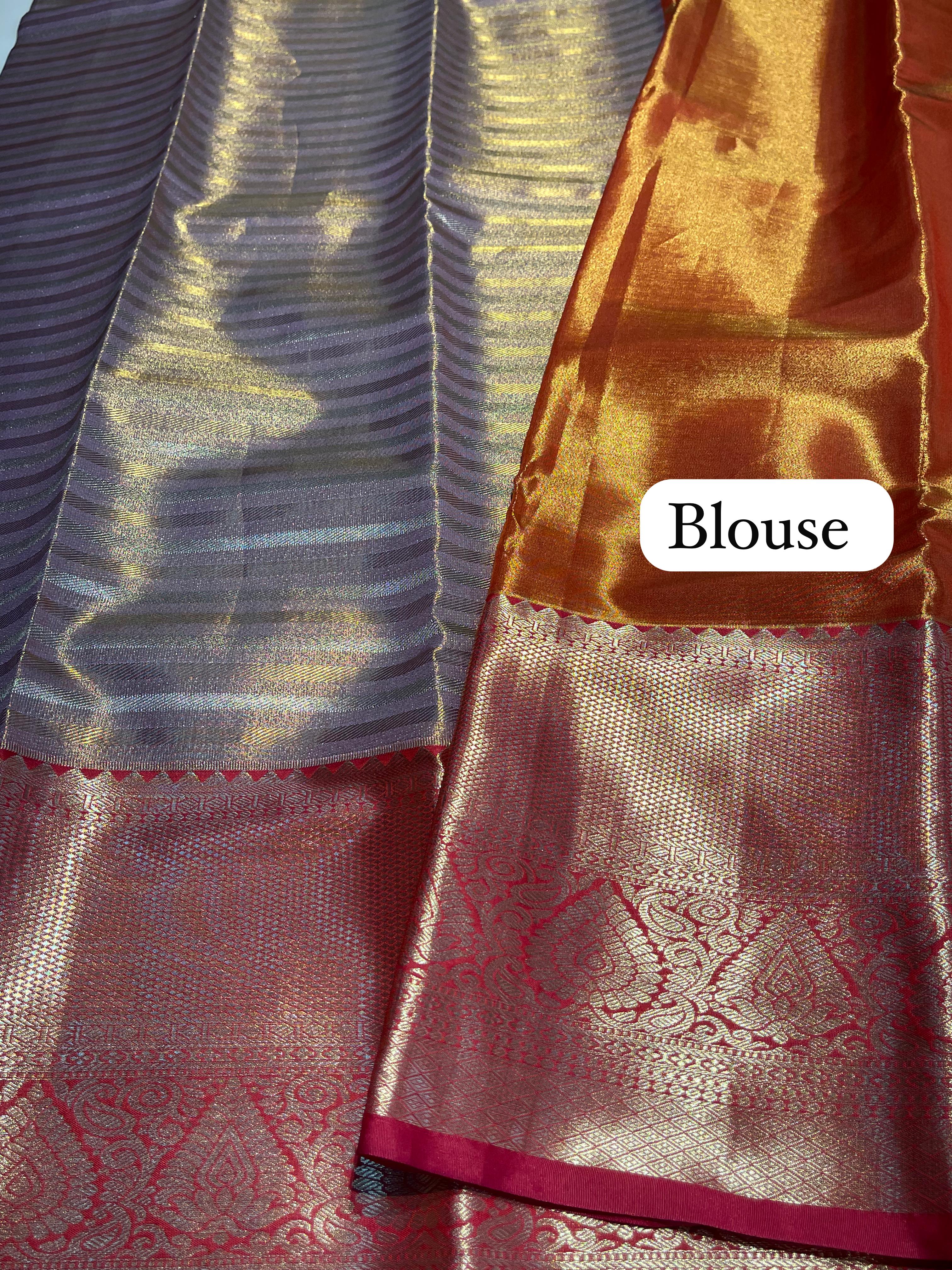 SWAYAMVARAM- BRIDAL TISSUE SILK SAREE ( LAVENDER with DARK RED )