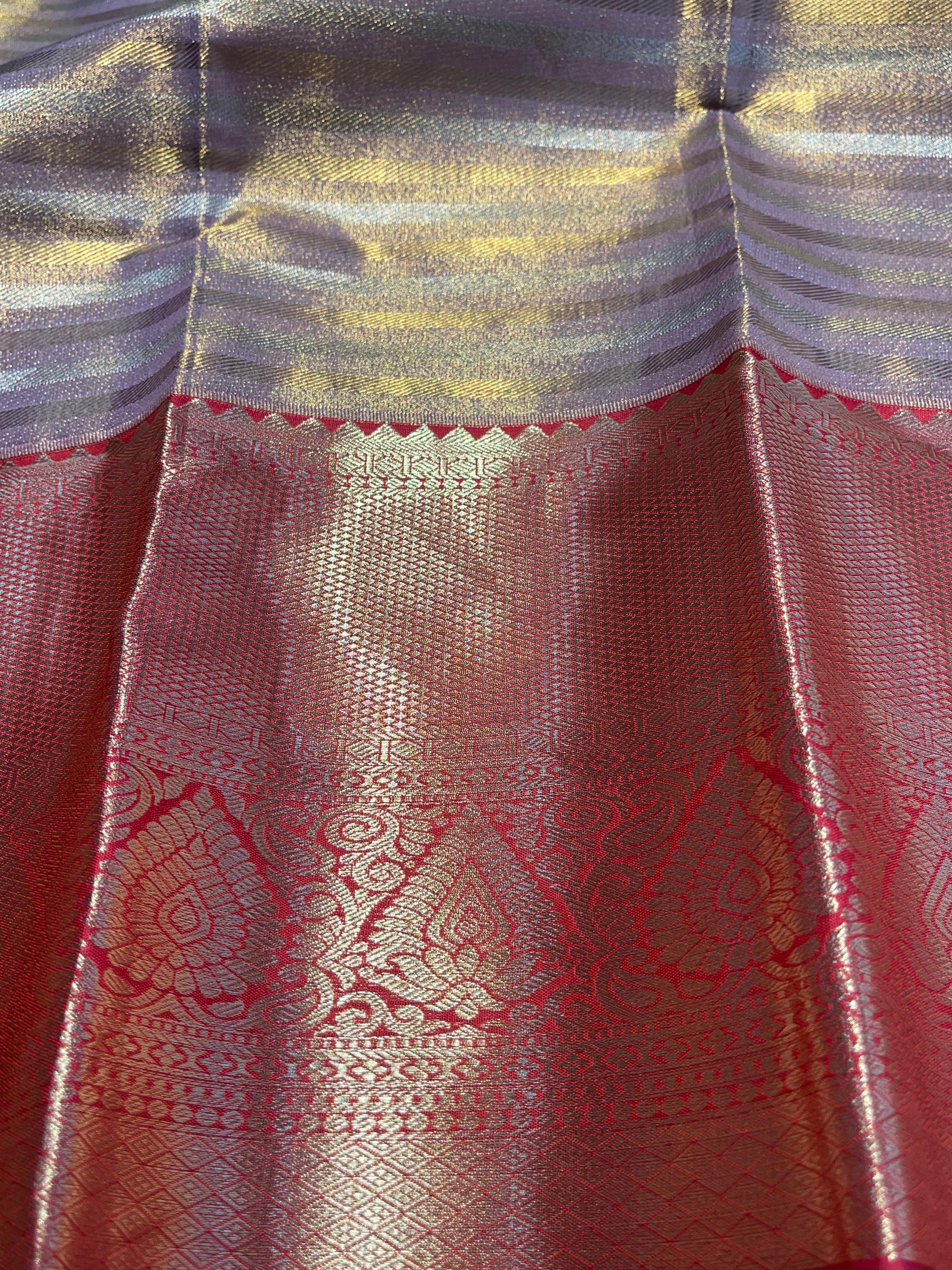 SWAYAMVARAM- BRIDAL TISSUE SILK SAREE ( LAVENDER with DARK RED )