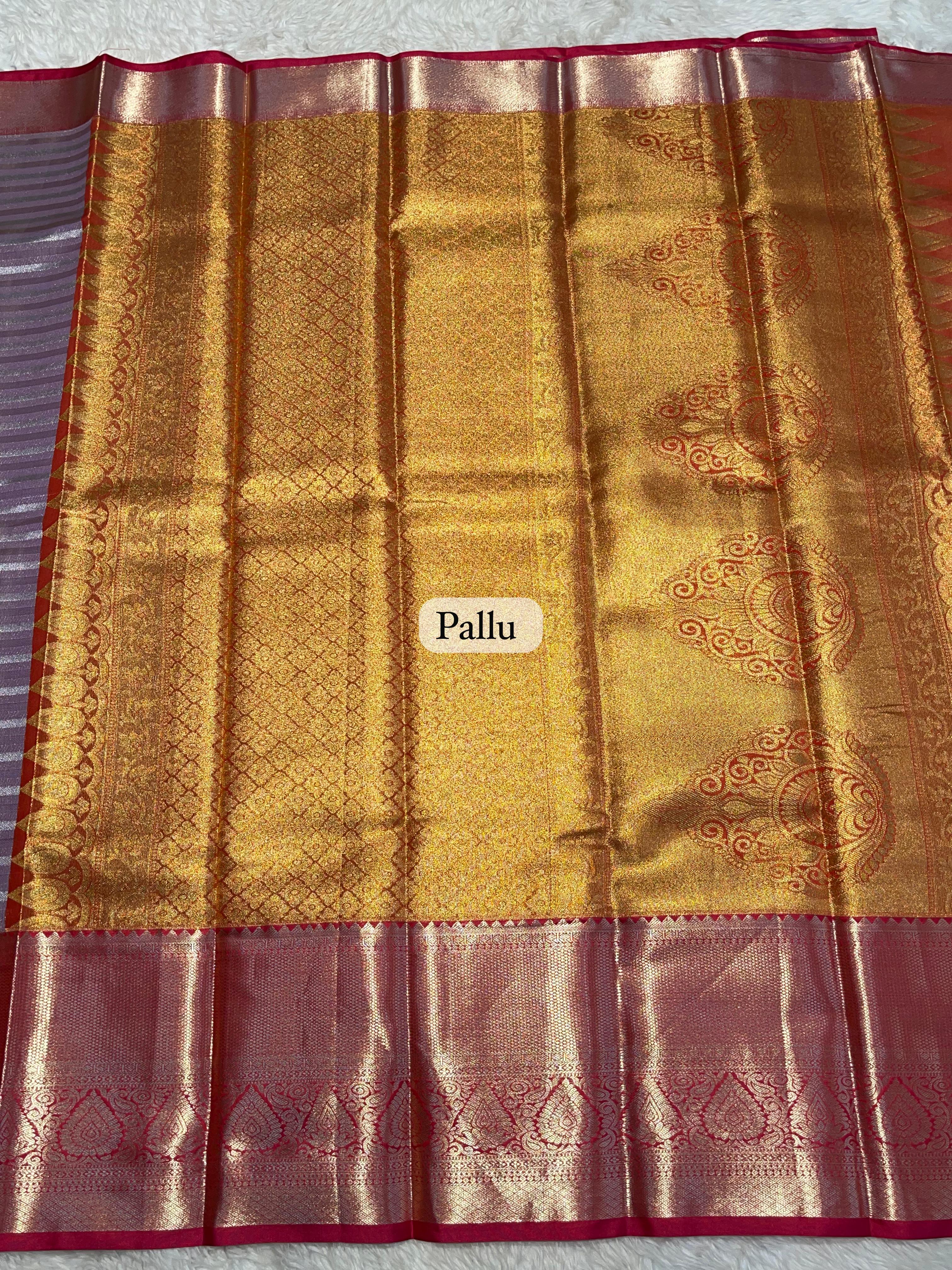 SWAYAMVARAM- BRIDAL TISSUE SILK SAREE ( LAVENDER with DARK RED )