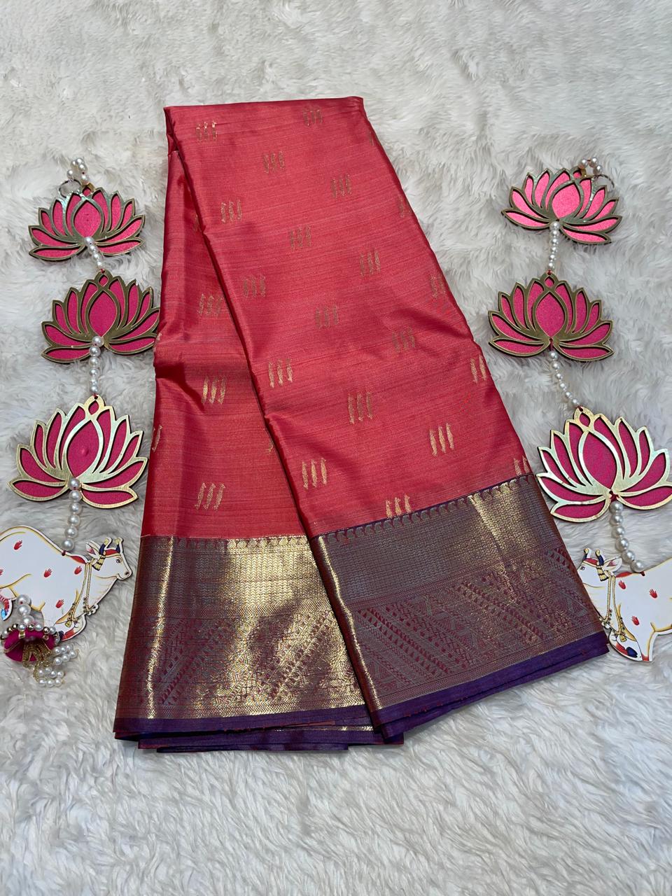 SWAYAMVARAM-DARK PEACH WITH PURPLE SILK SAREE