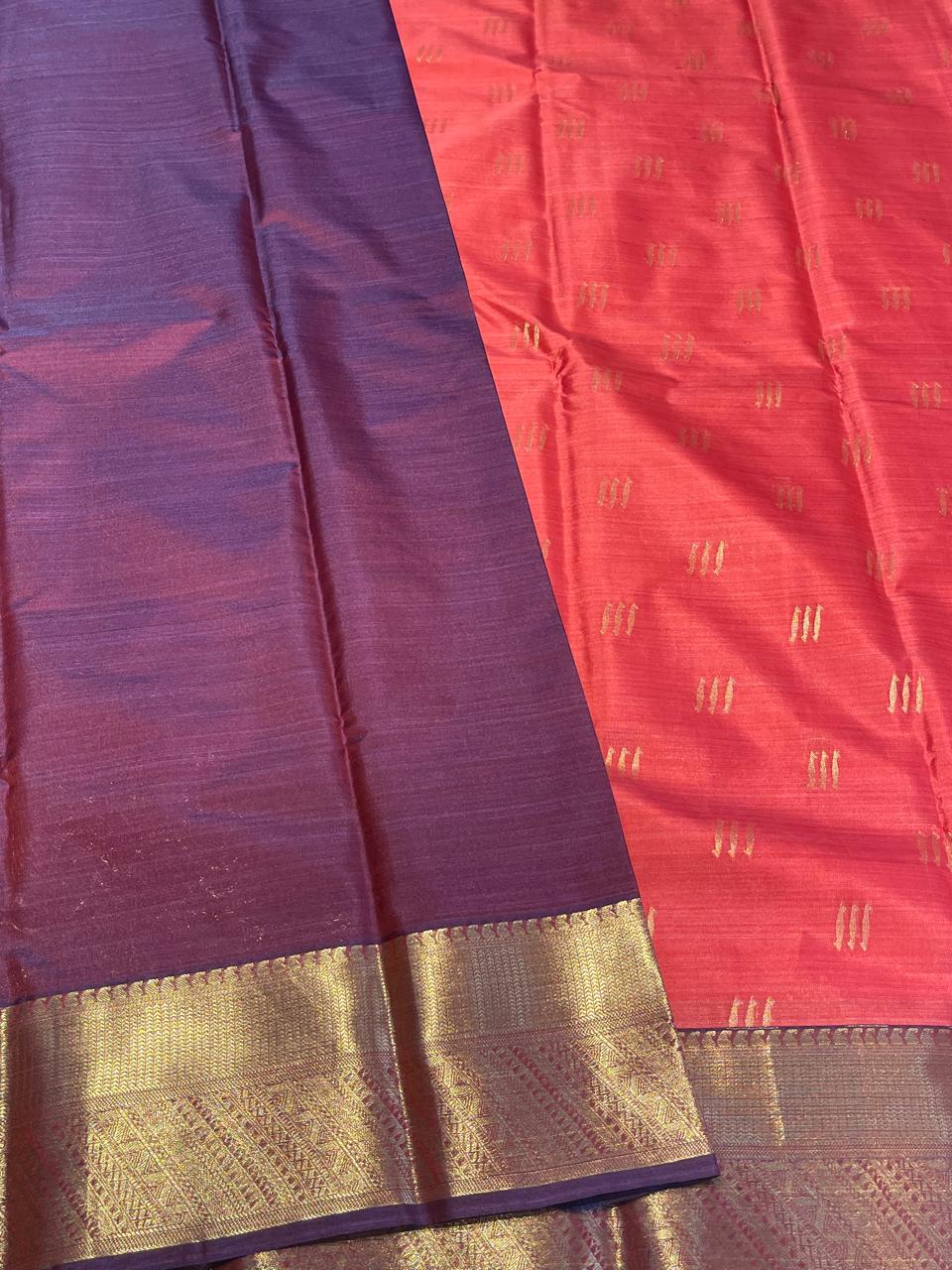 SWAYAMVARAM-DARK PEACH WITH PURPLE SILK SAREE
