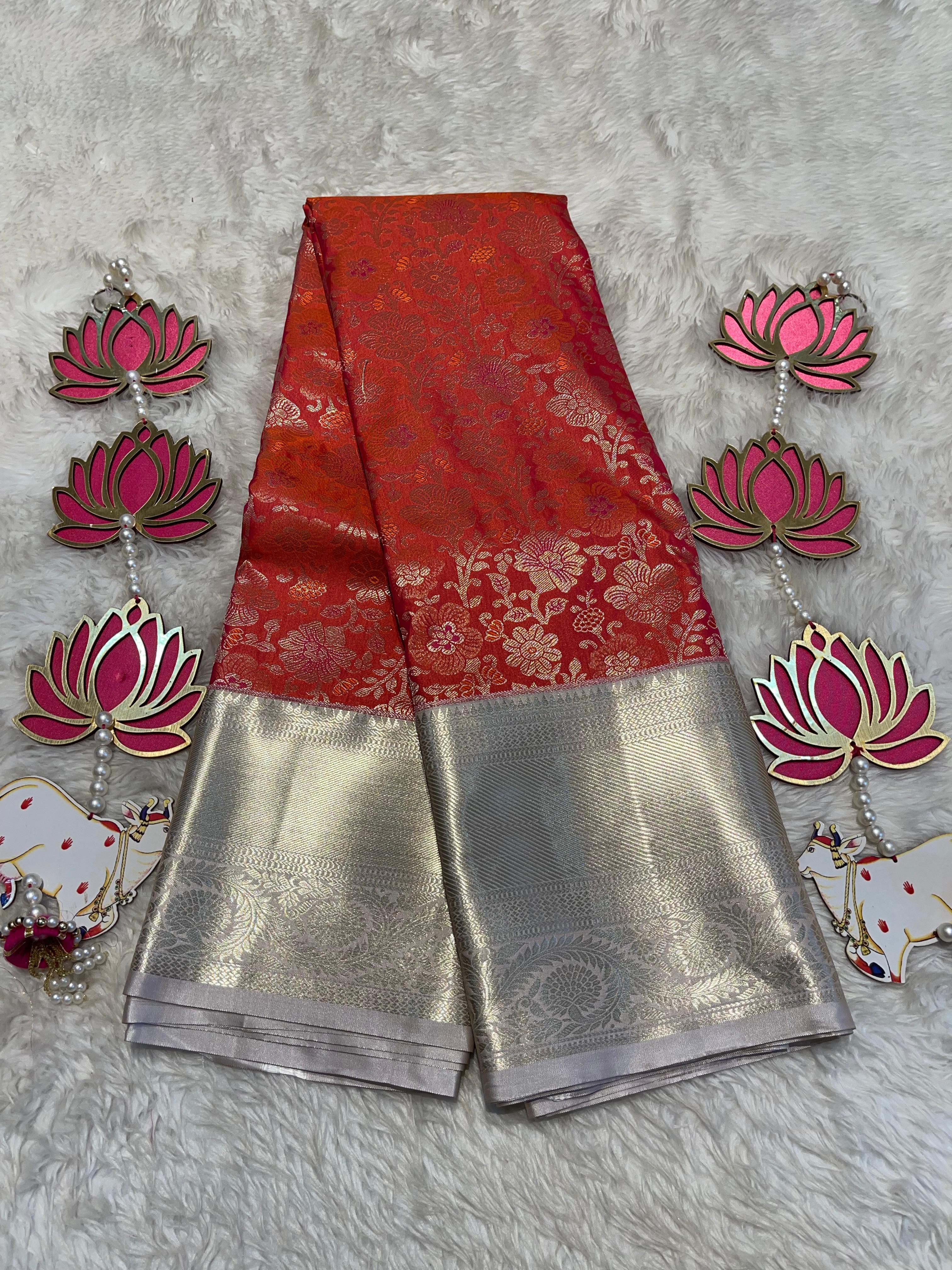 SWAYAMVARAM- TOMATO ORANGE DUAL TONE  SILK SAREE