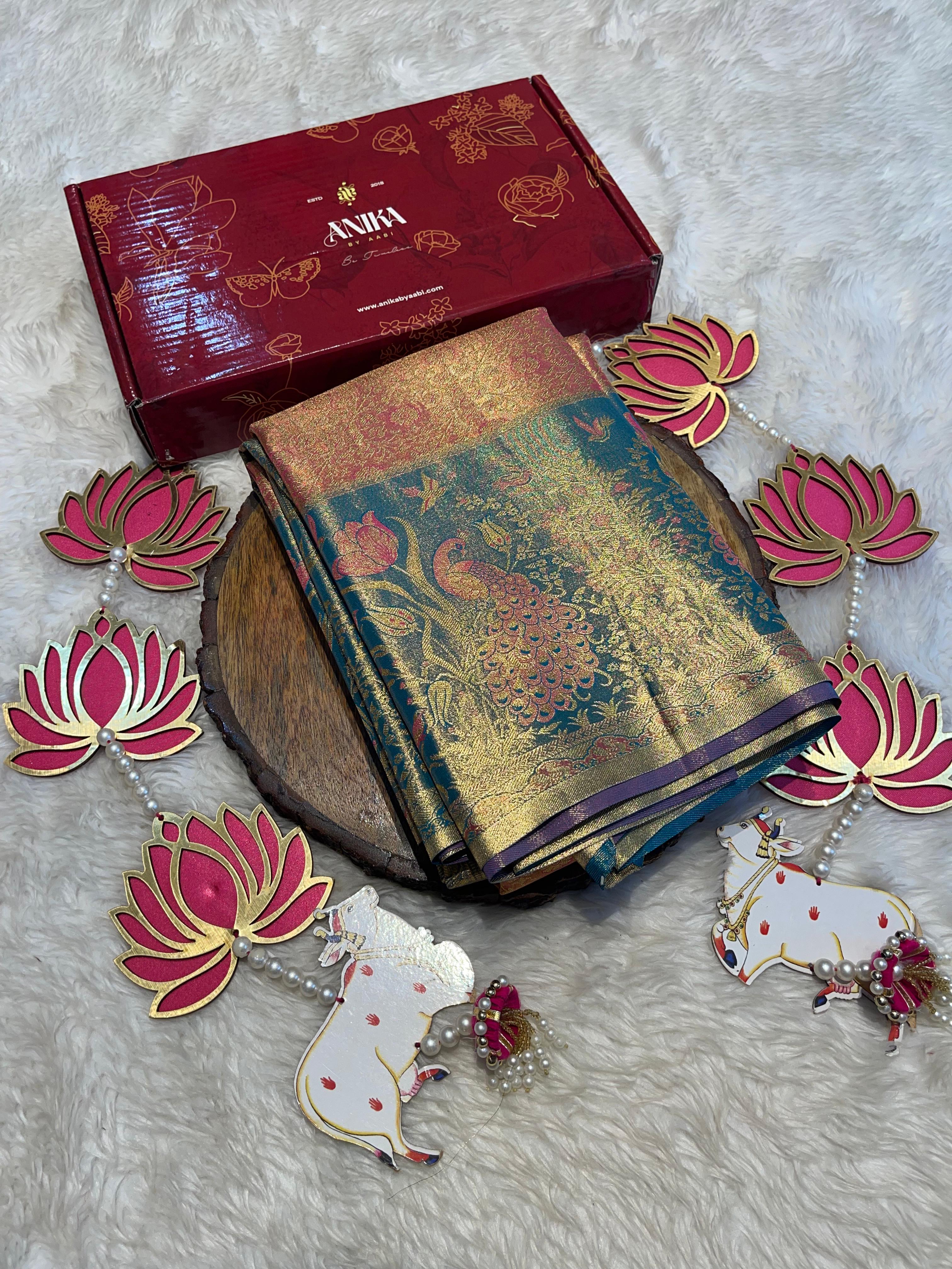 SWAYAMVARAM-PEACOCK DARKPEACH DUAL TONE SAREE