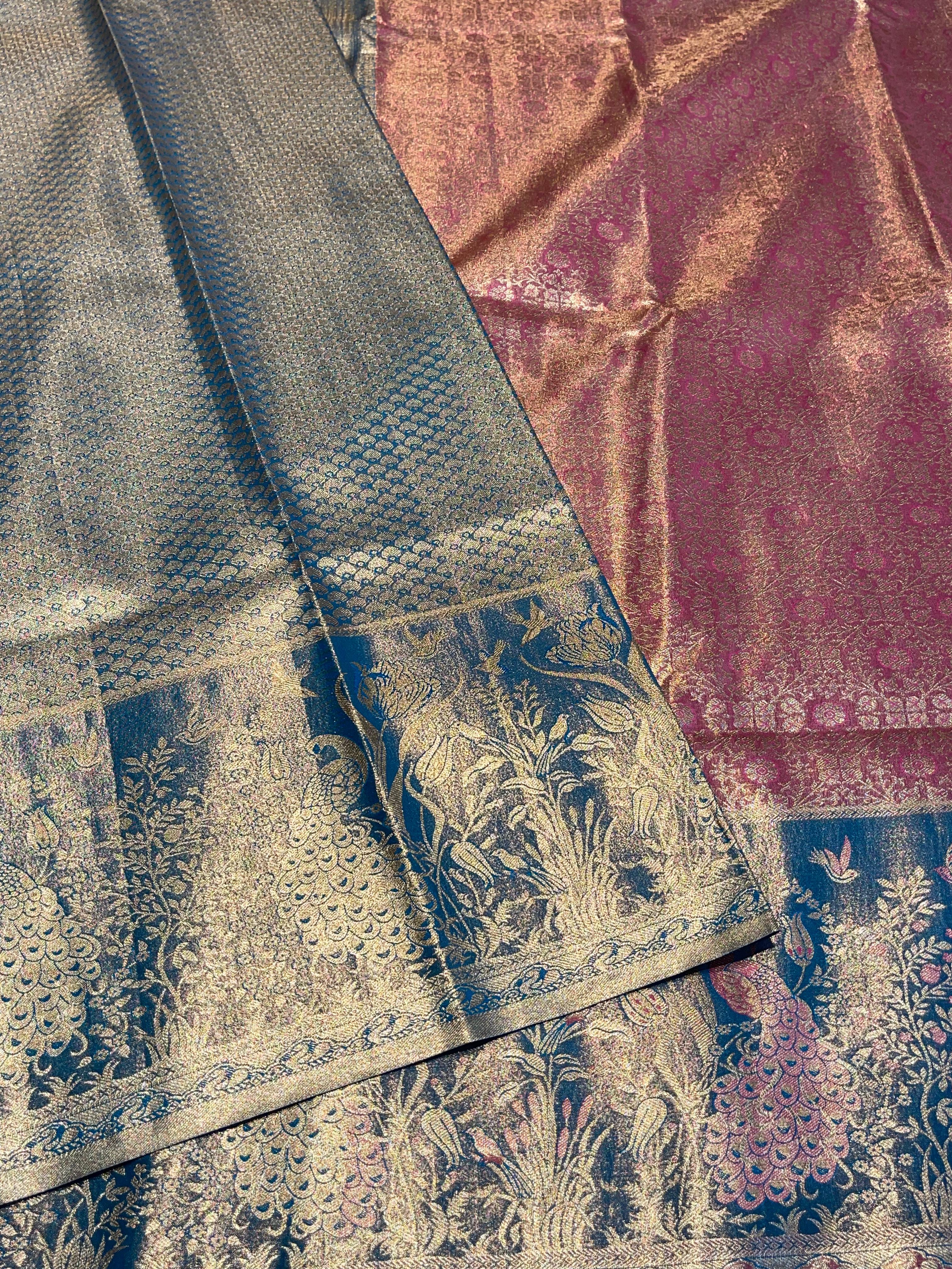 SWAYAMVARAM-PEACOCK DARKPEACH DUAL TONE SAREE