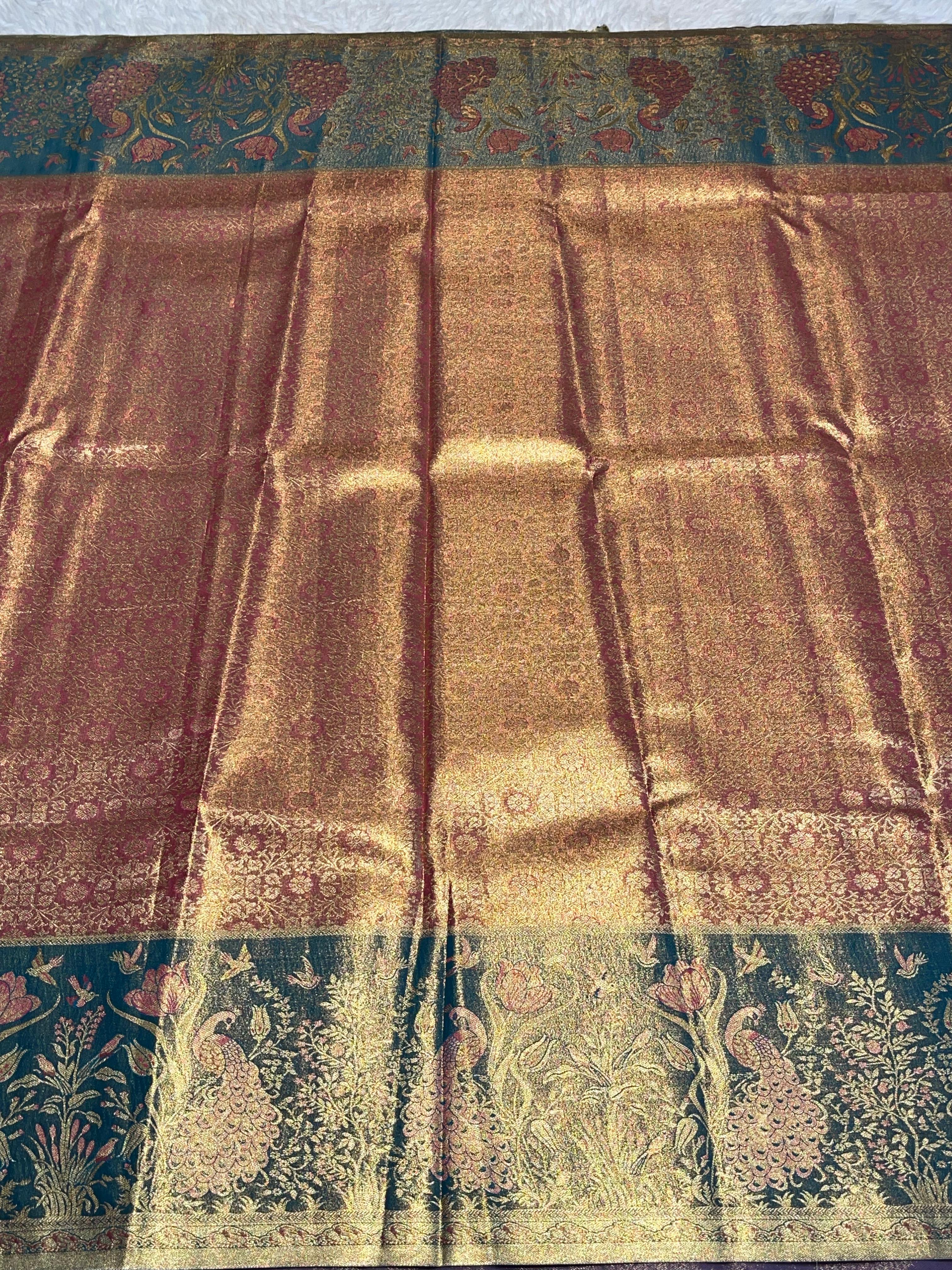 SWAYAMVARAM-PEACOCK DARKPEACH DUAL TONE SAREE