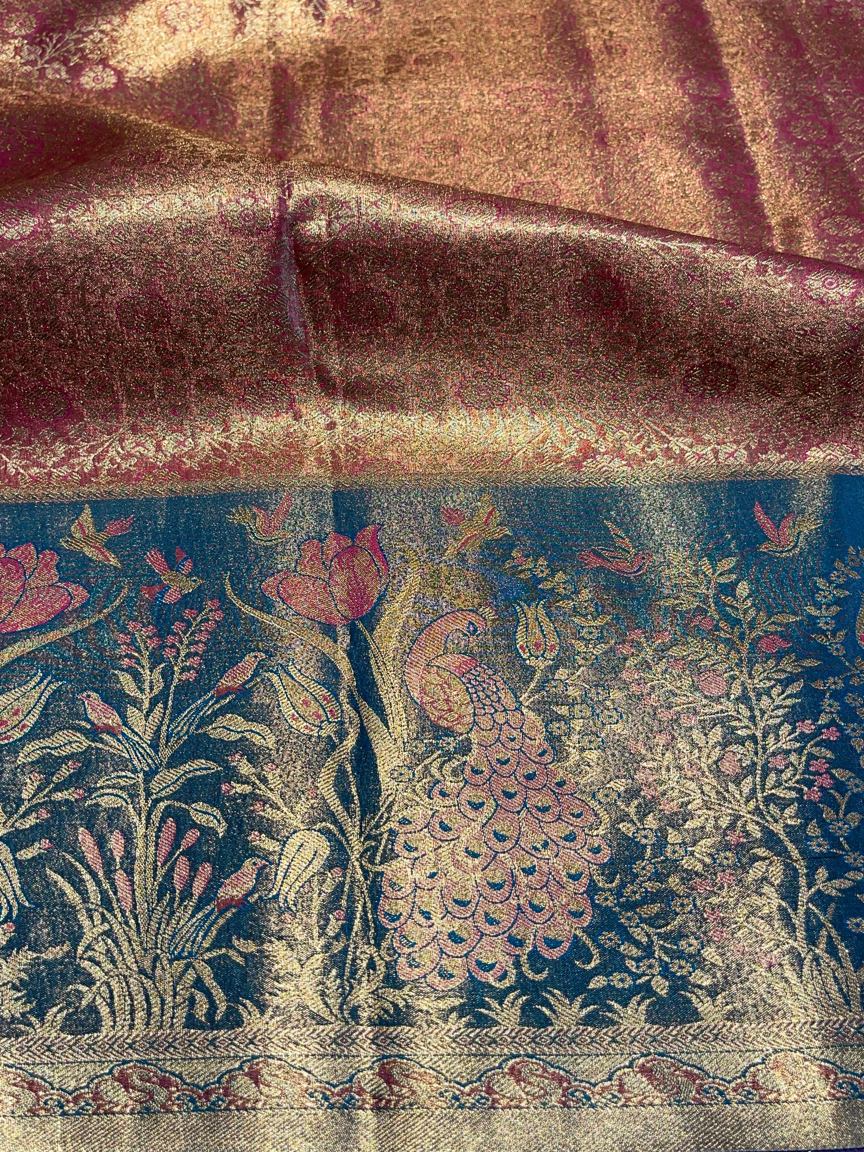 SWAYAMVARAM-PEACOCK DARKPEACH DUAL TONE SAREE