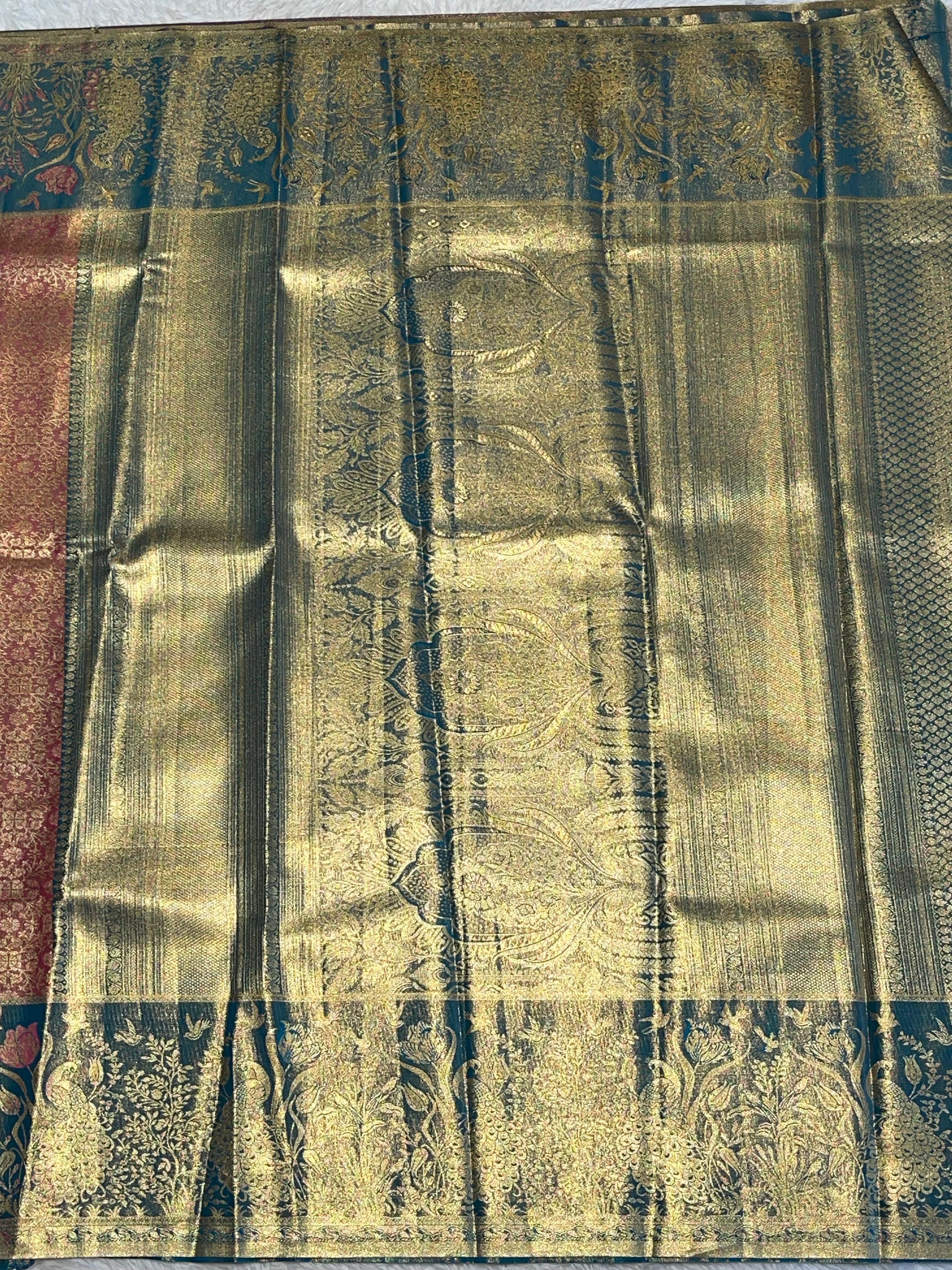 SWAYAMVARAM-PEACOCK DARKPEACH DUAL TONE SAREE