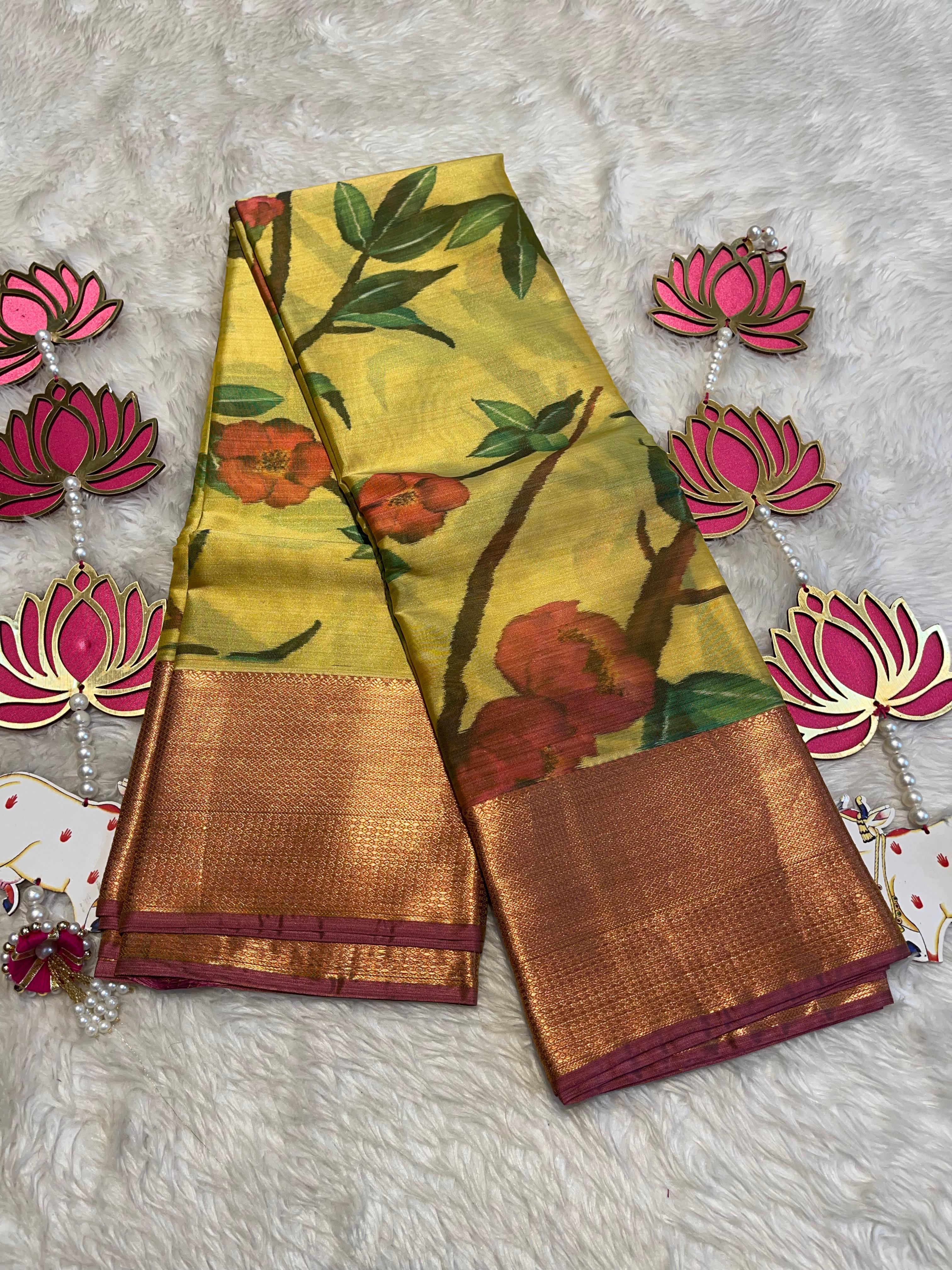 SWAYAMVARAM-FLORA YELLOW SAREE