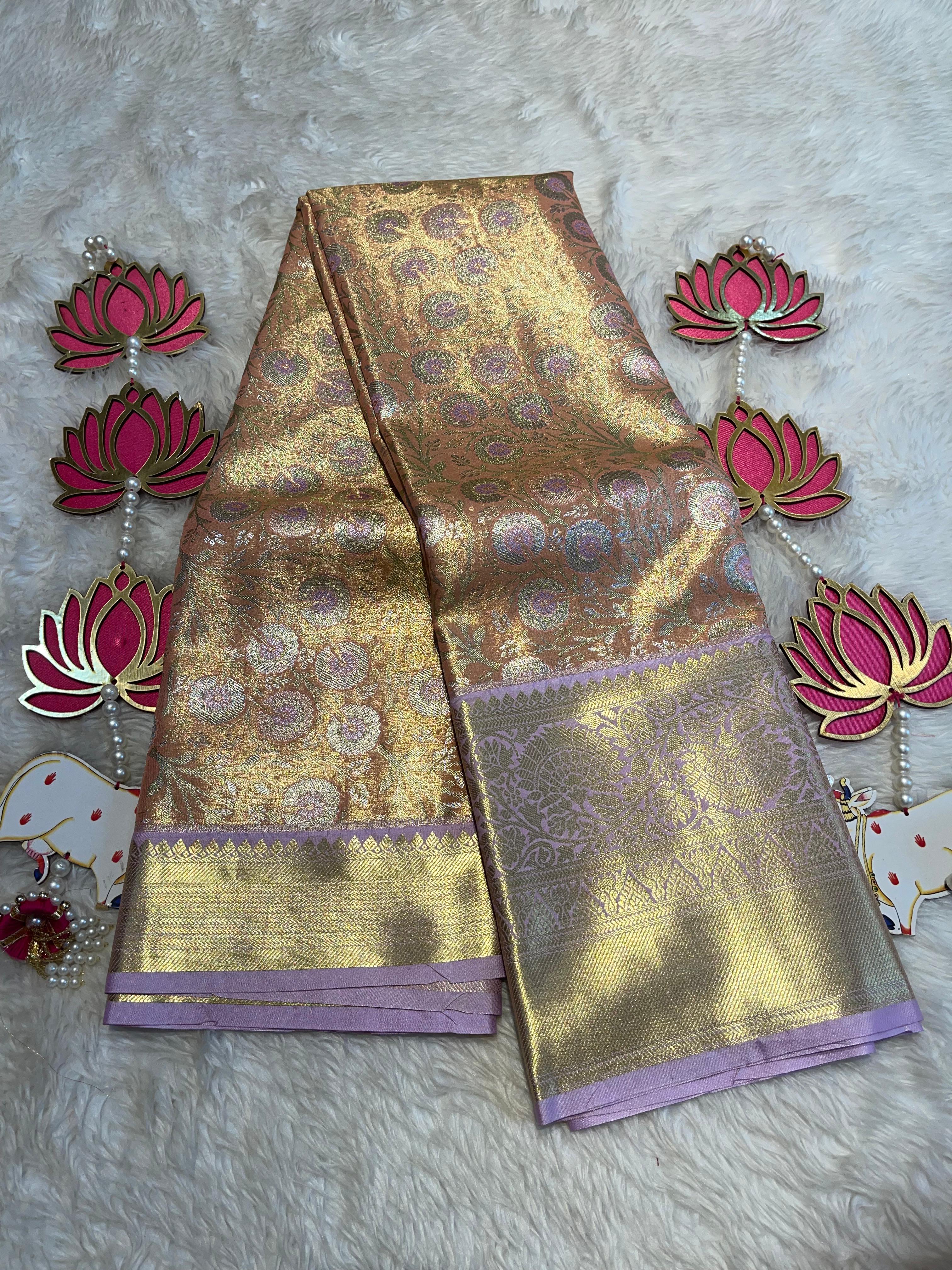 SWAYAMVARAM-LIGHT ORANGE WITH LILAC BROCADE SAREE