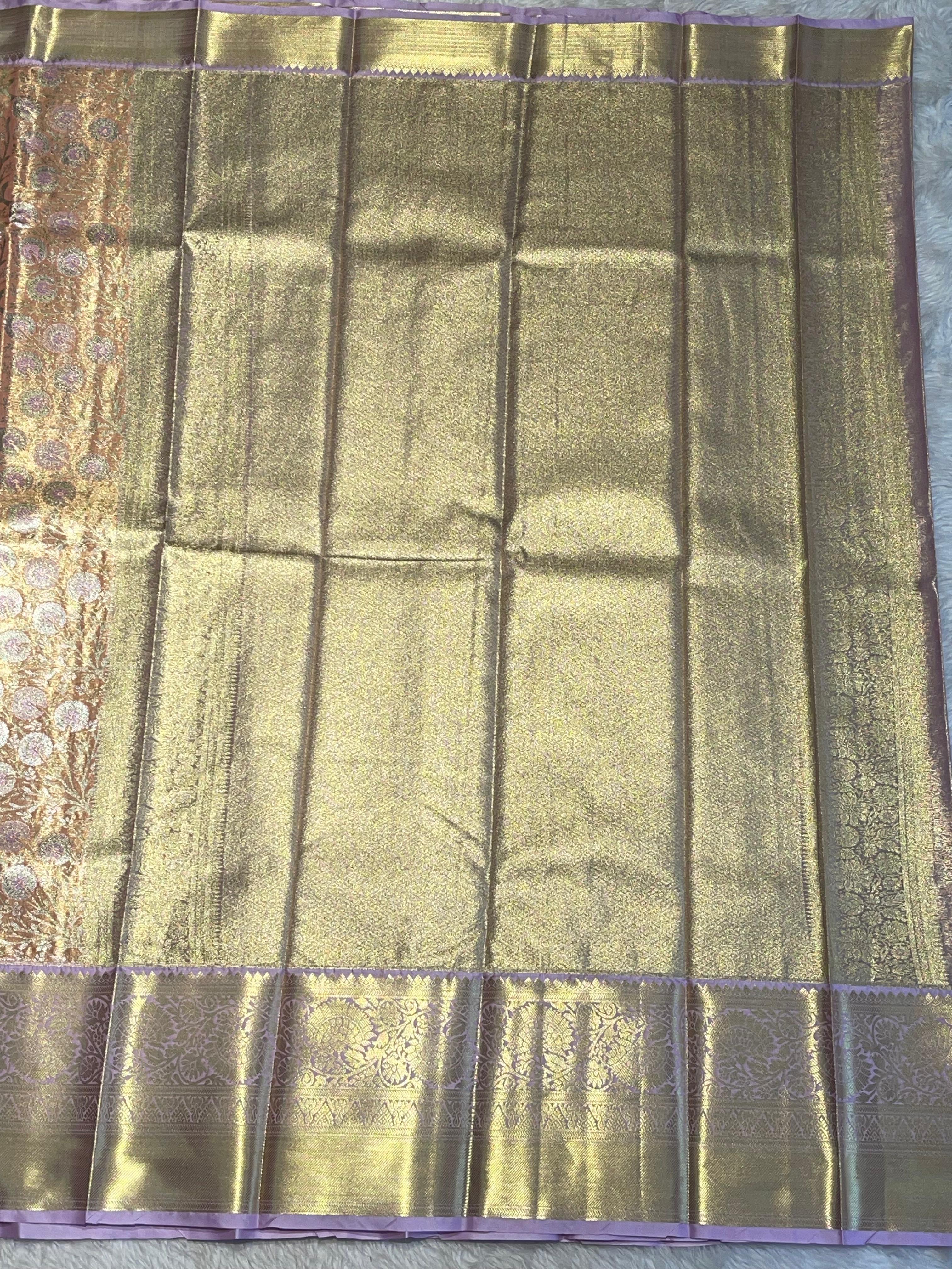 SWAYAMVARAM-LIGHT ORANGE WITH LILAC BROCADE SAREE