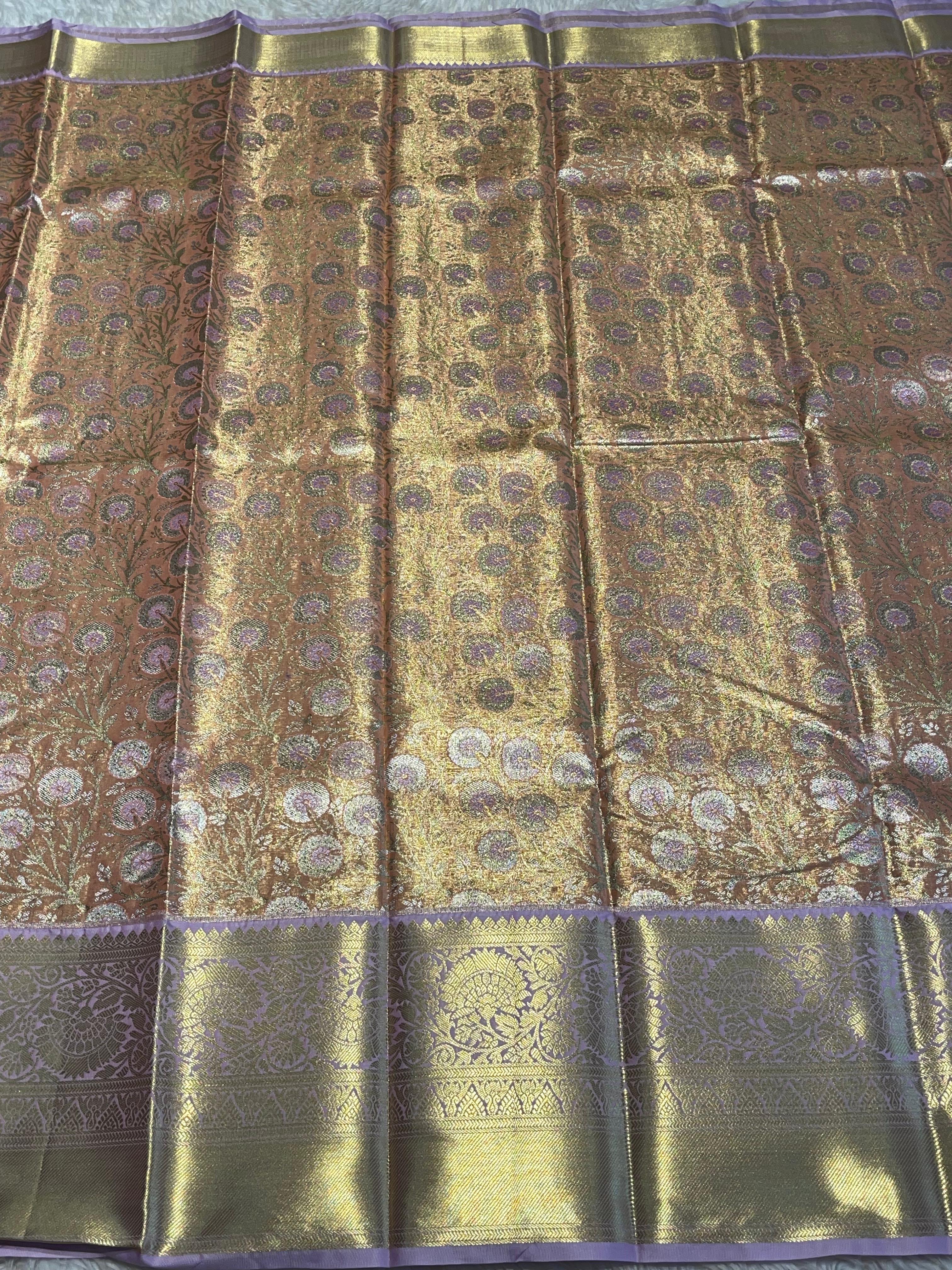 SWAYAMVARAM-LIGHT ORANGE WITH LILAC BROCADE SAREE