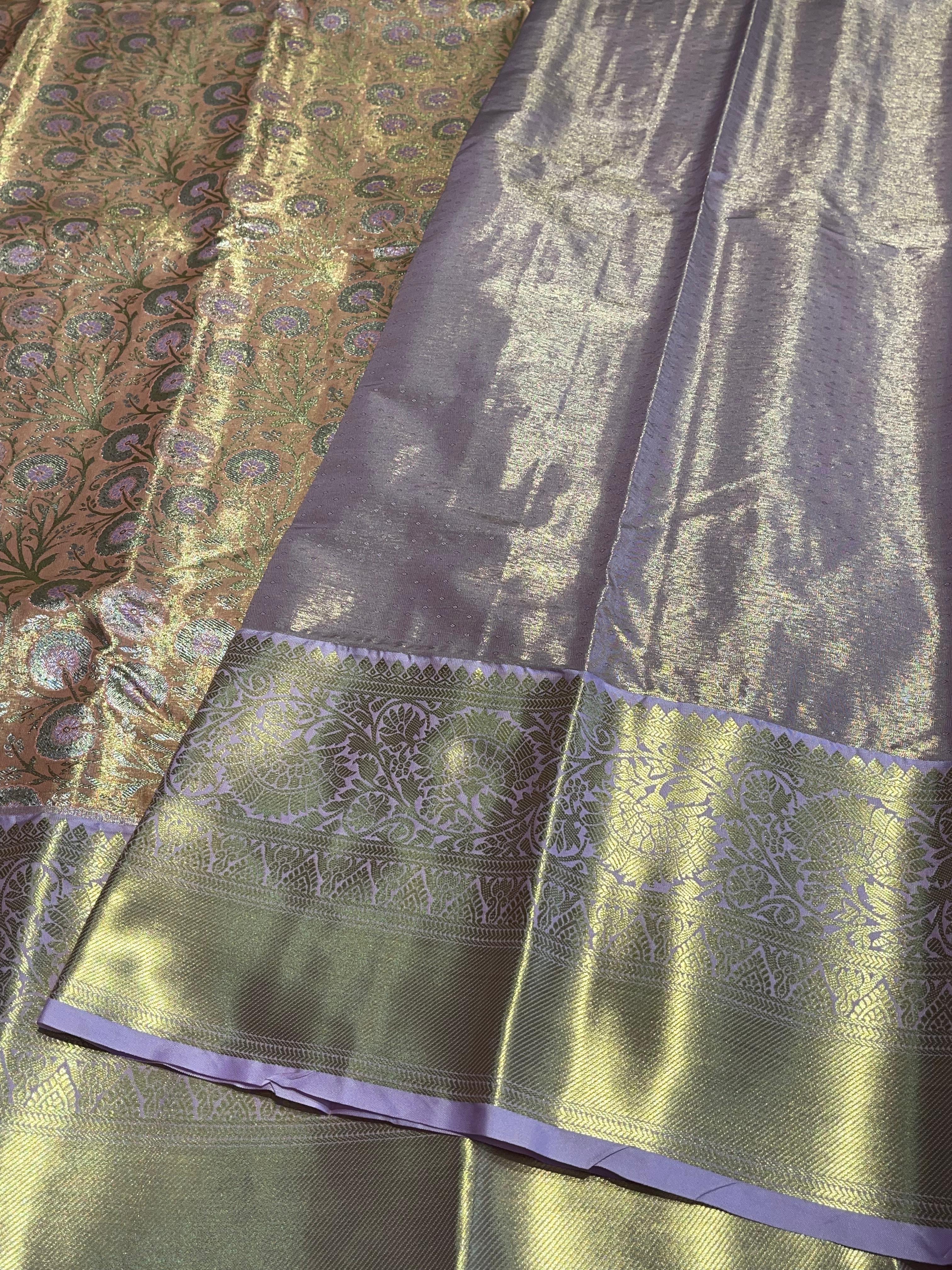 SWAYAMVARAM-LIGHT ORANGE WITH LILAC BROCADE SAREE