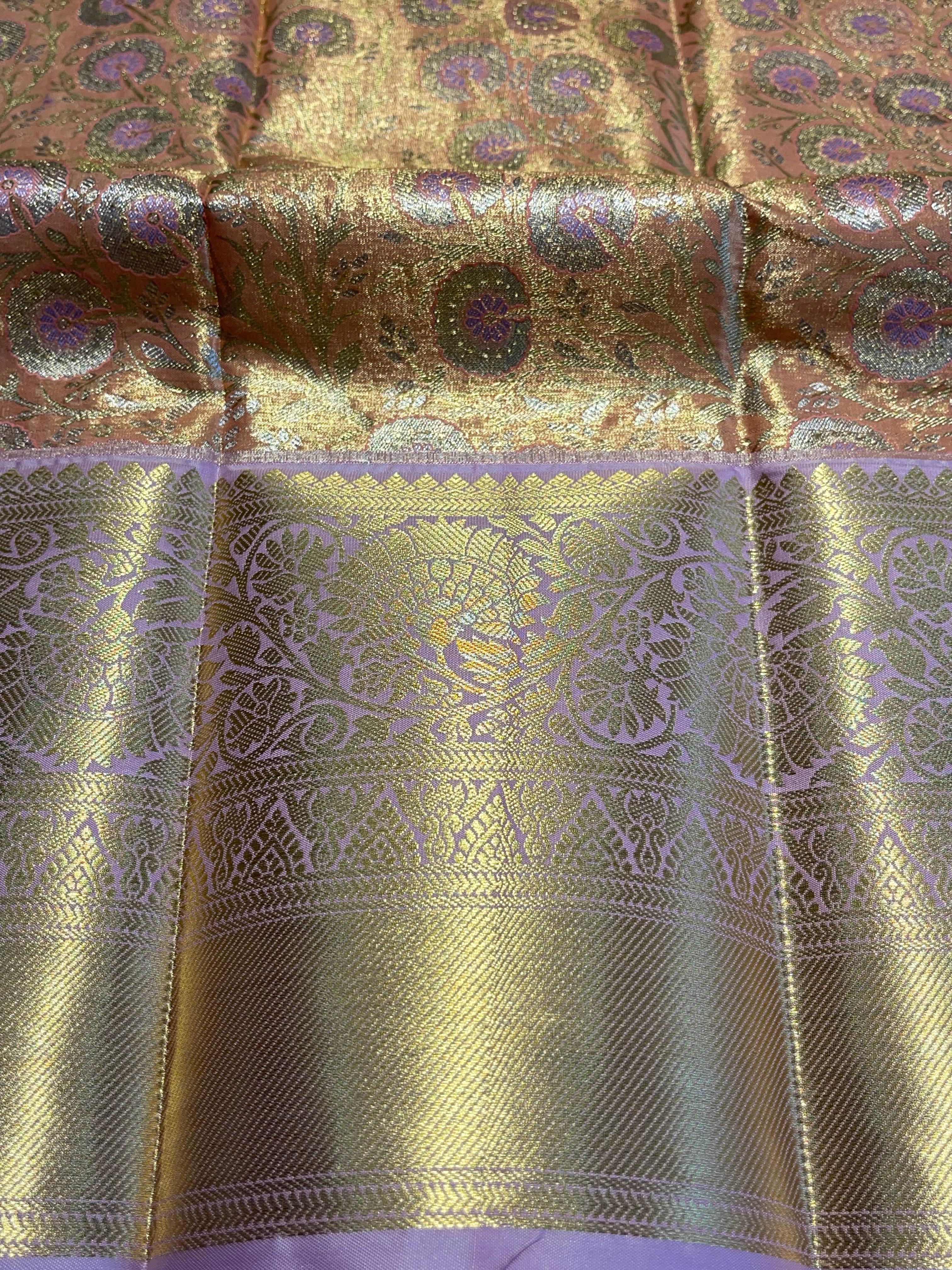 SWAYAMVARAM-LIGHT ORANGE WITH LILAC BROCADE SAREE