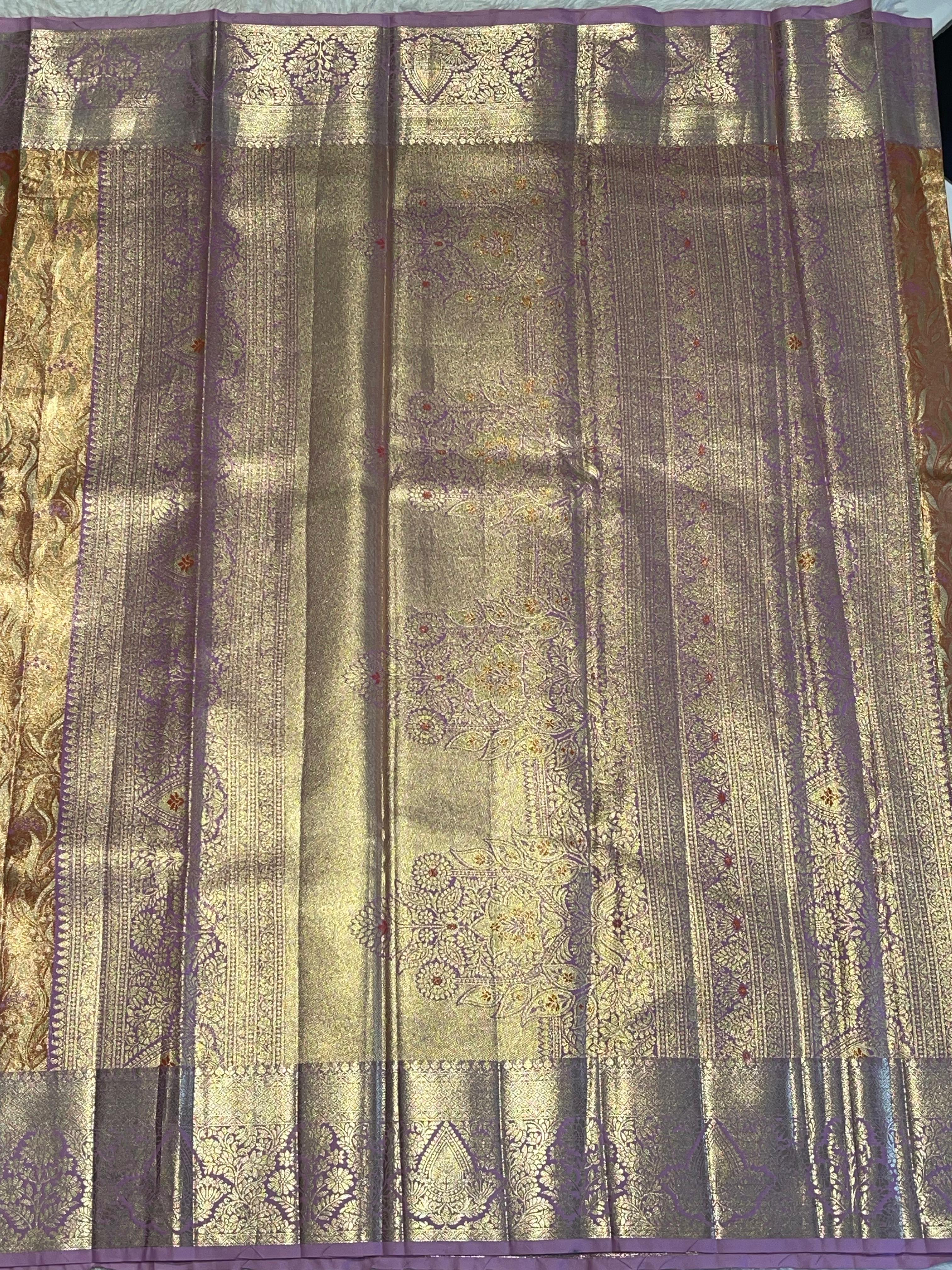 SWAYAMVARAM-ORANGISH PEACH WITH LILAC SAREE