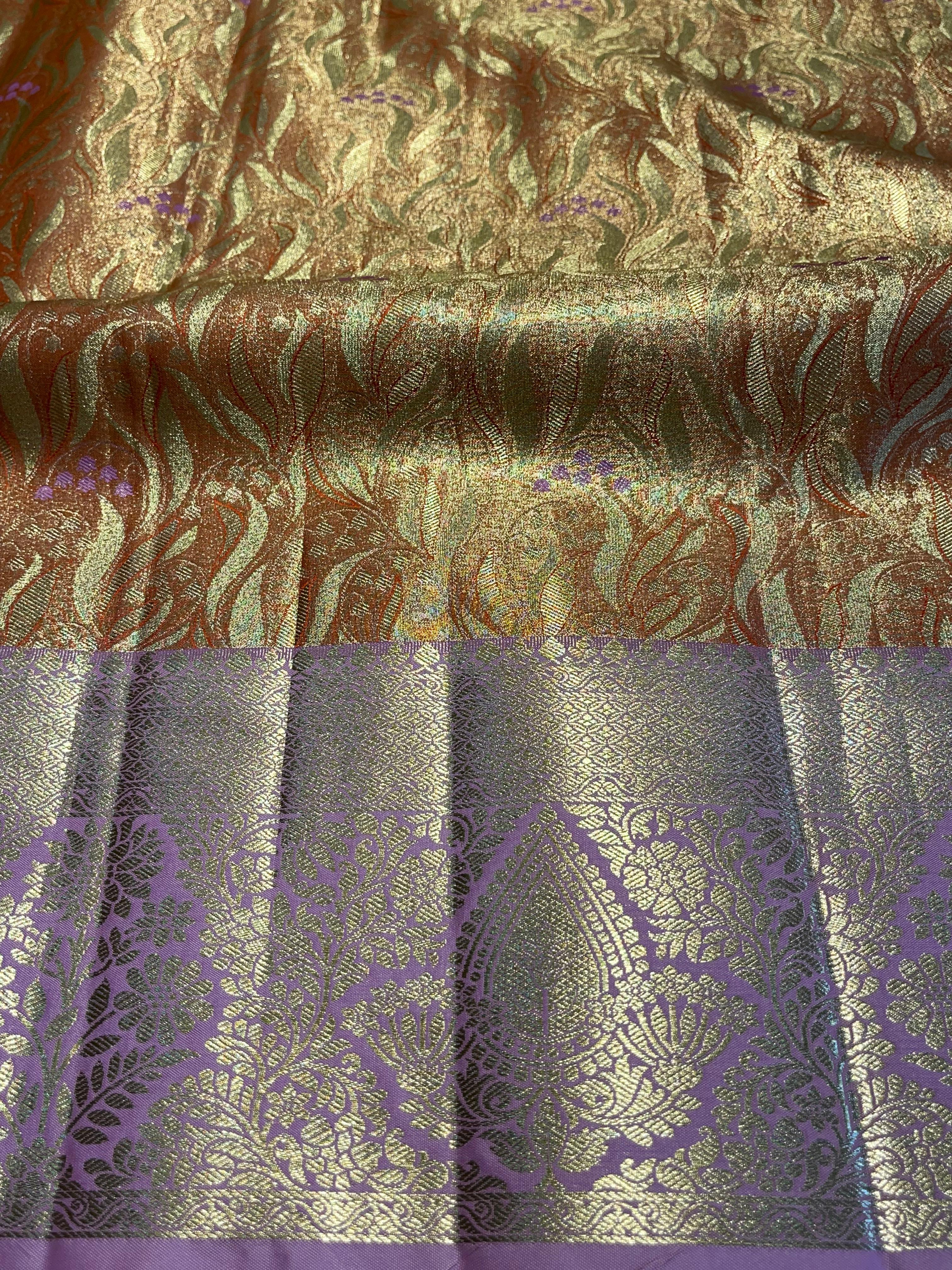 SWAYAMVARAM-ORANGISH PEACH WITH LILAC SAREE