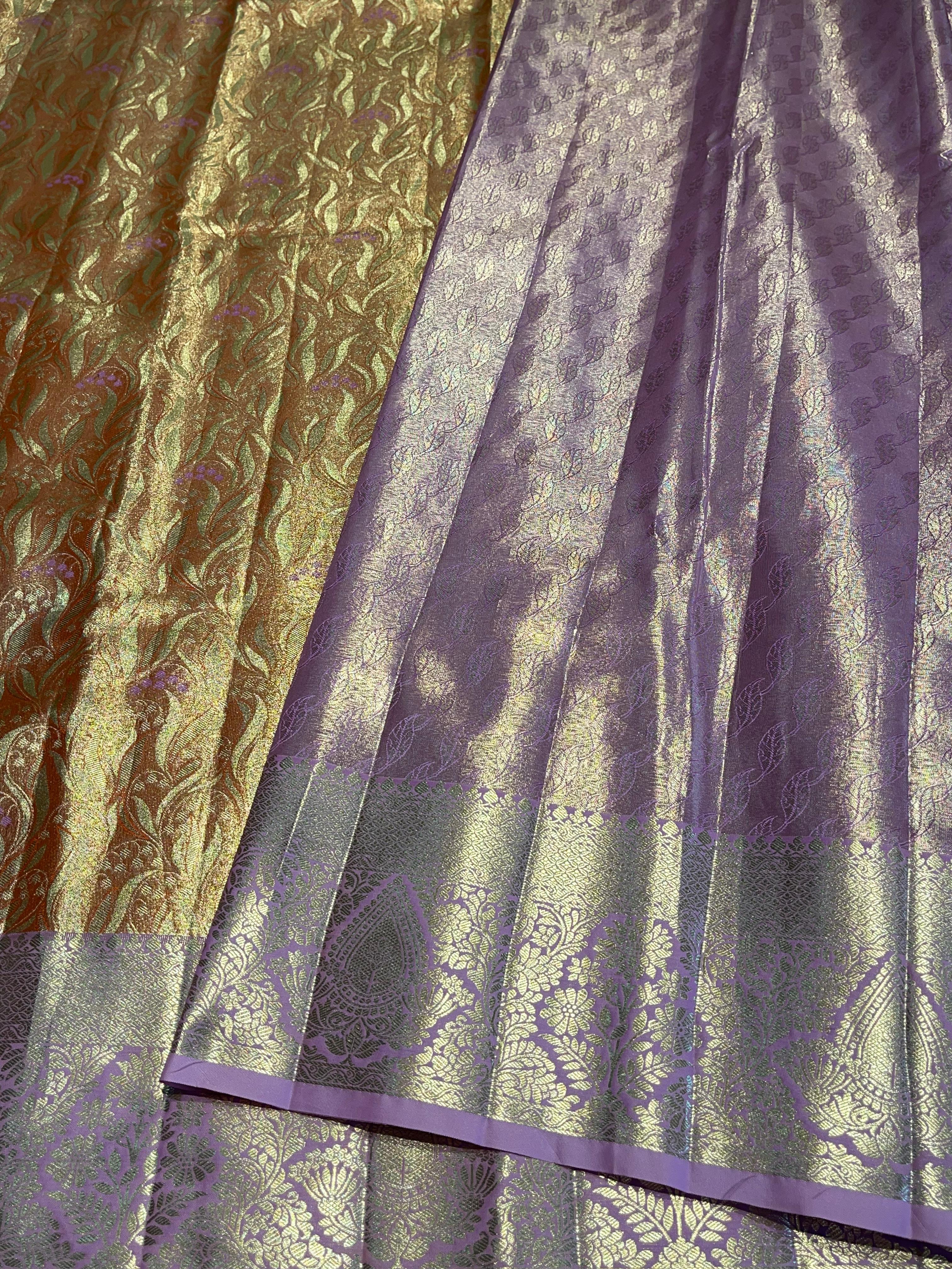 SWAYAMVARAM-ORANGISH PEACH WITH LILAC SAREE
