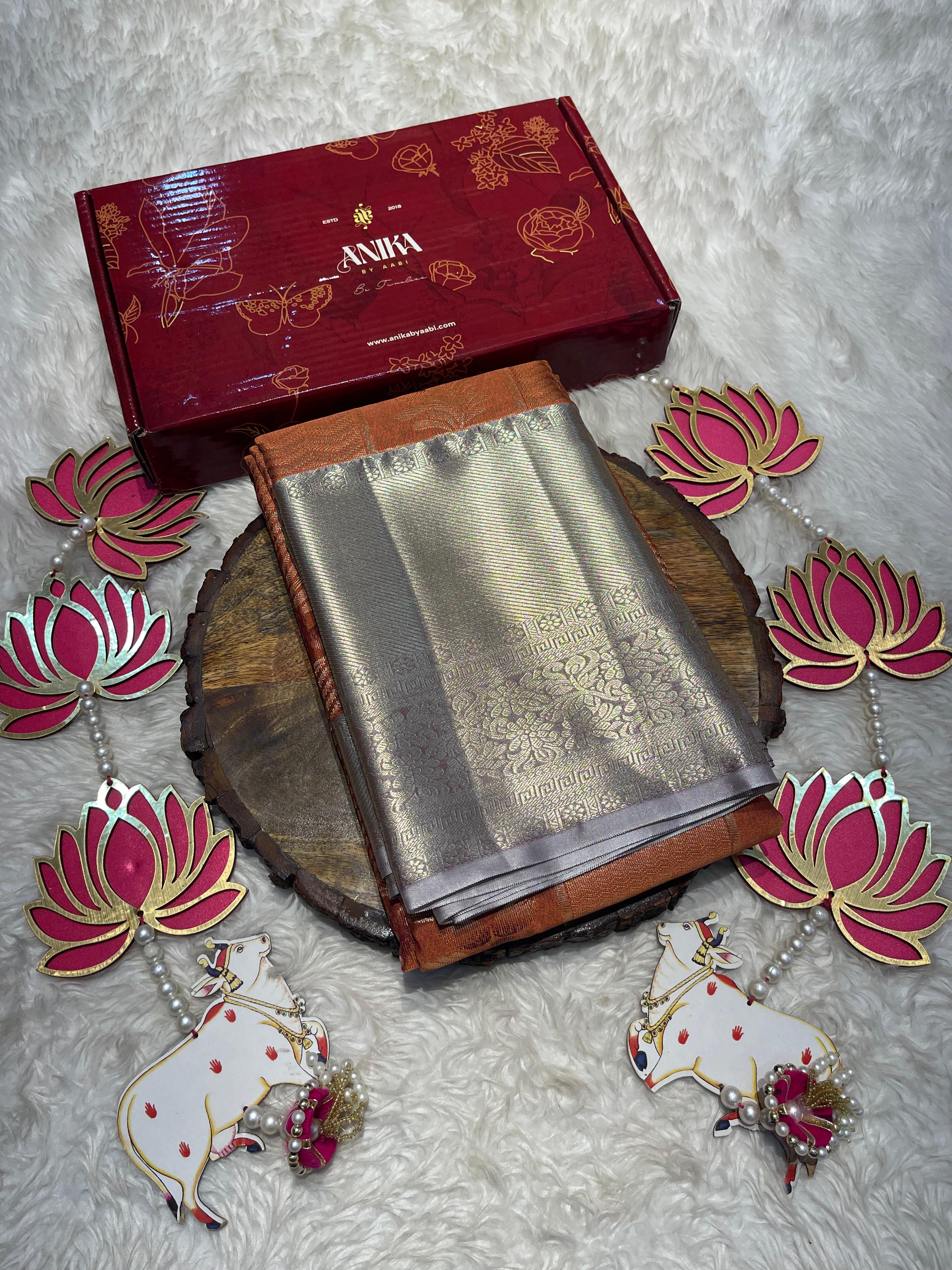 SWAYAMVARAM-SIENNA BROWN FLORA SAREE