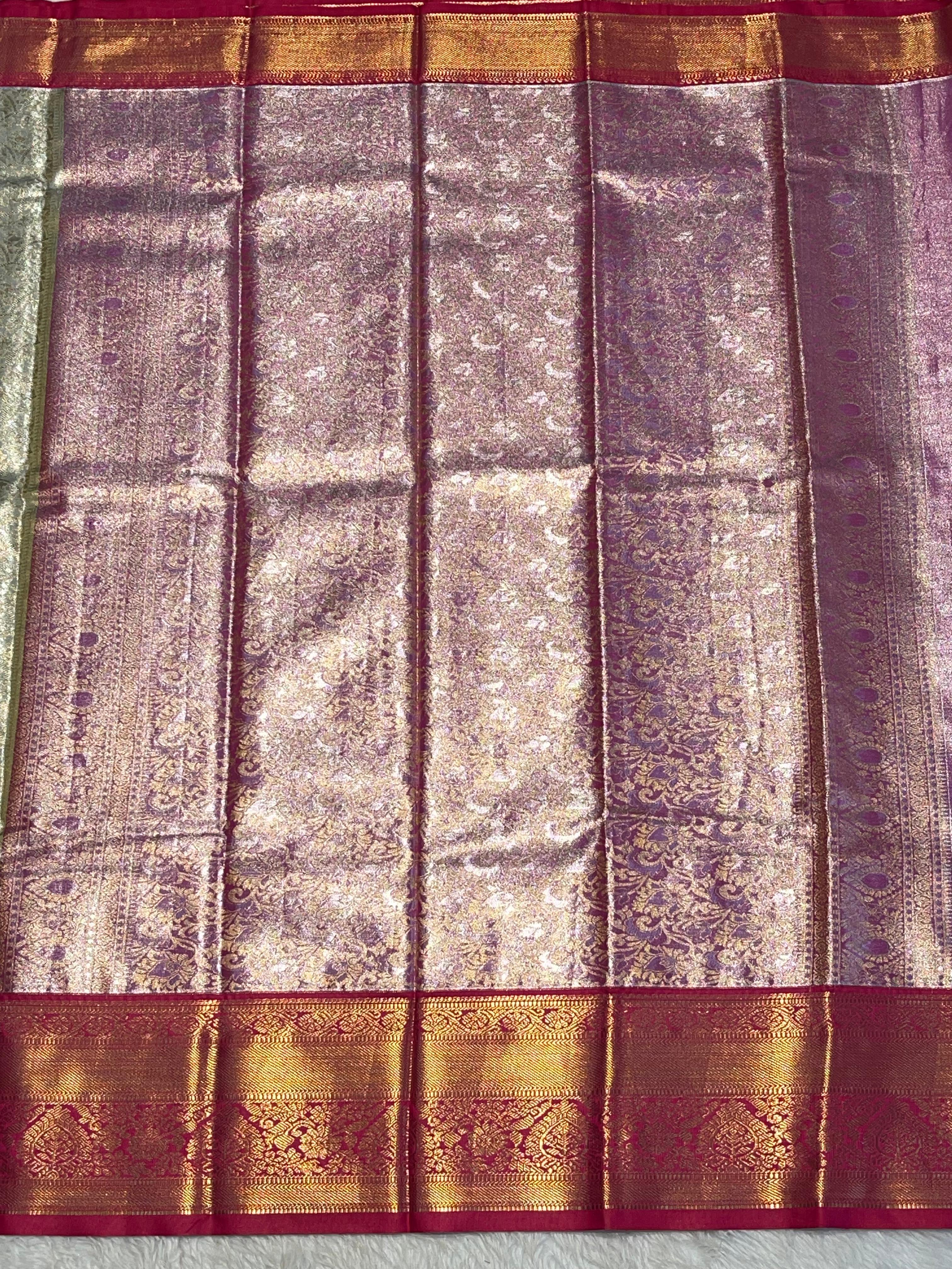 SWAYAMVARAM-HALFWHITE SILVER WITH RANIPINK SILK SAREE