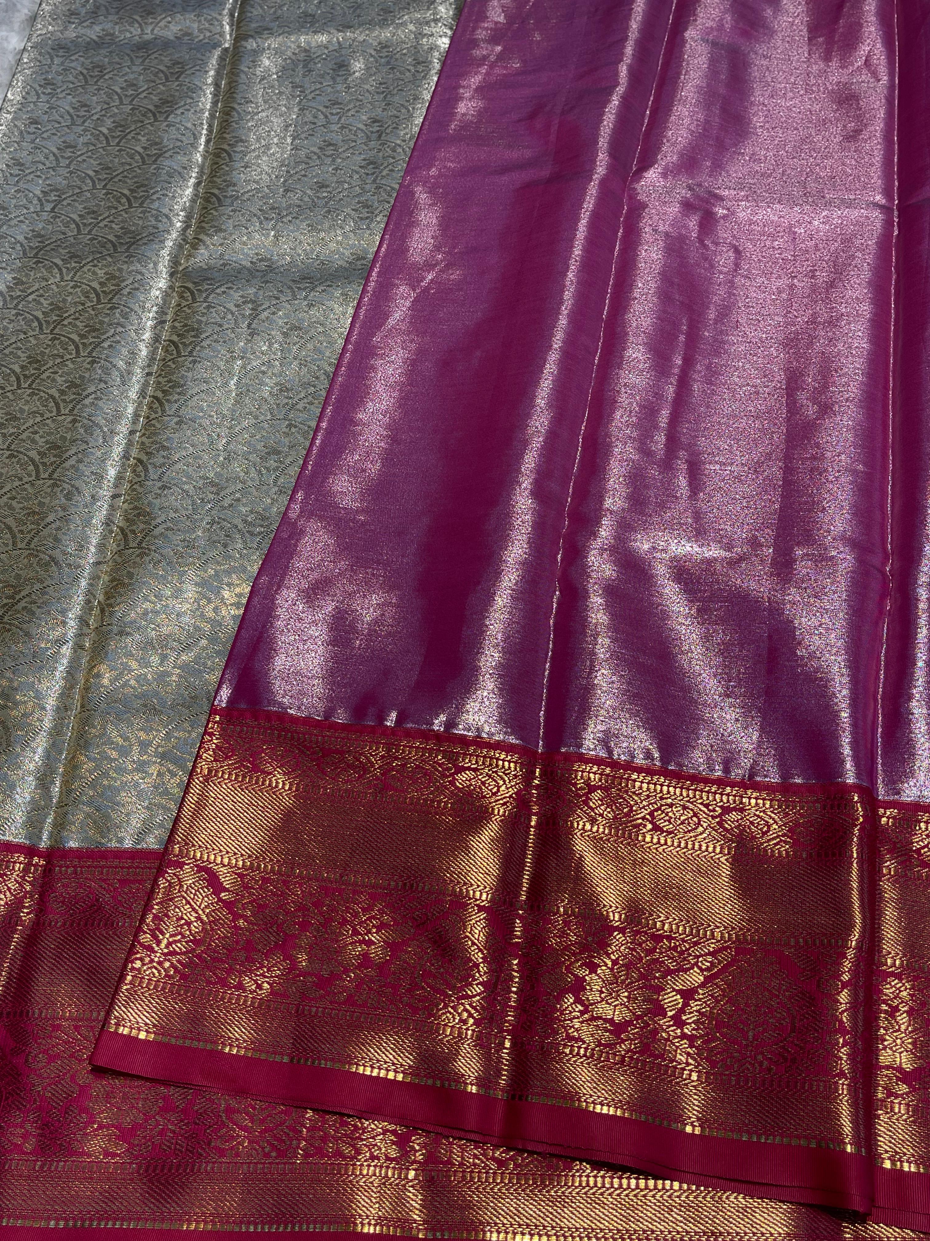 SWAYAMVARAM-HALFWHITE SILVER WITH RANIPINK SILK SAREE