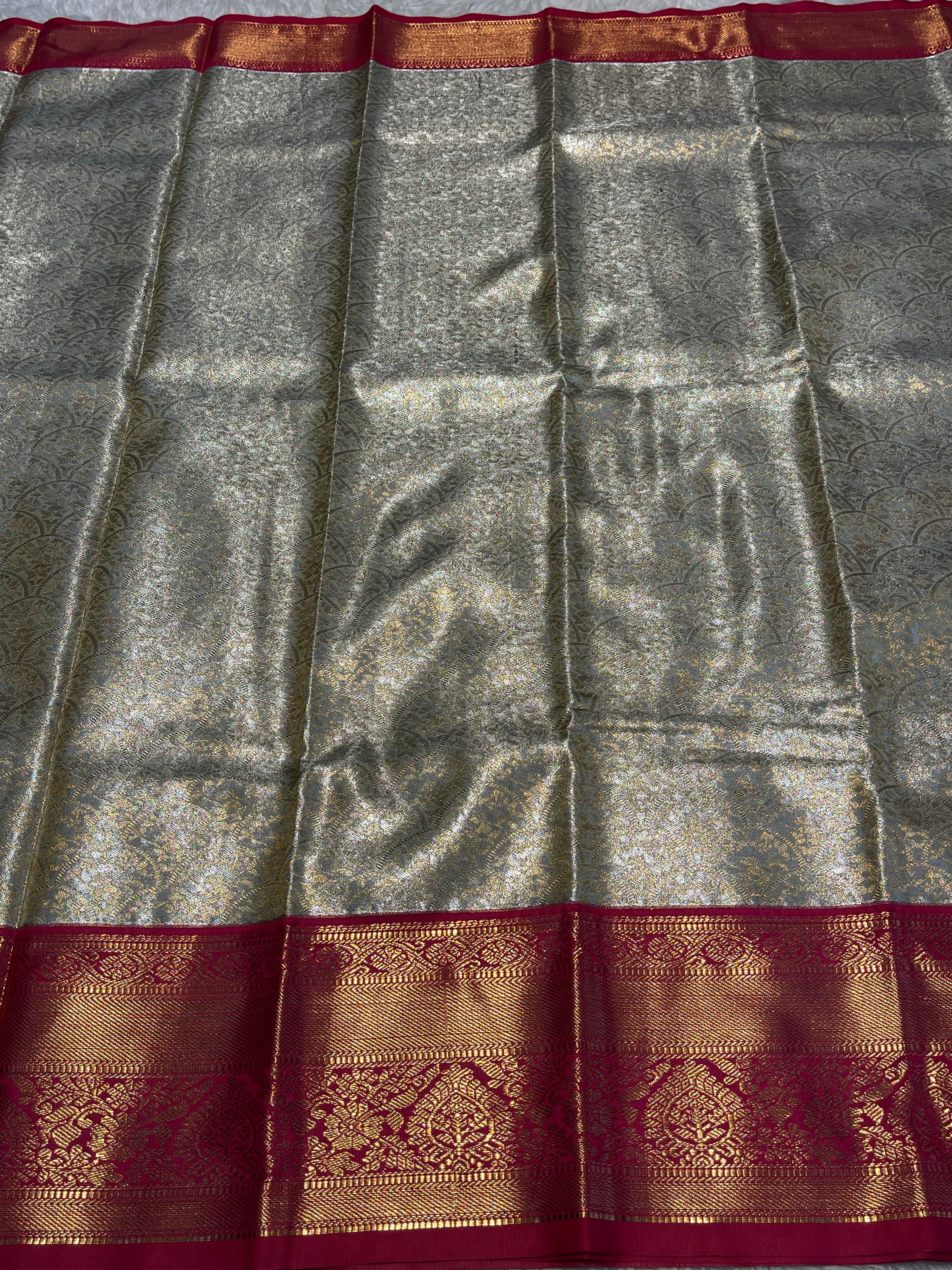 SWAYAMVARAM-HALFWHITE SILVER WITH RANIPINK SILK SAREE
