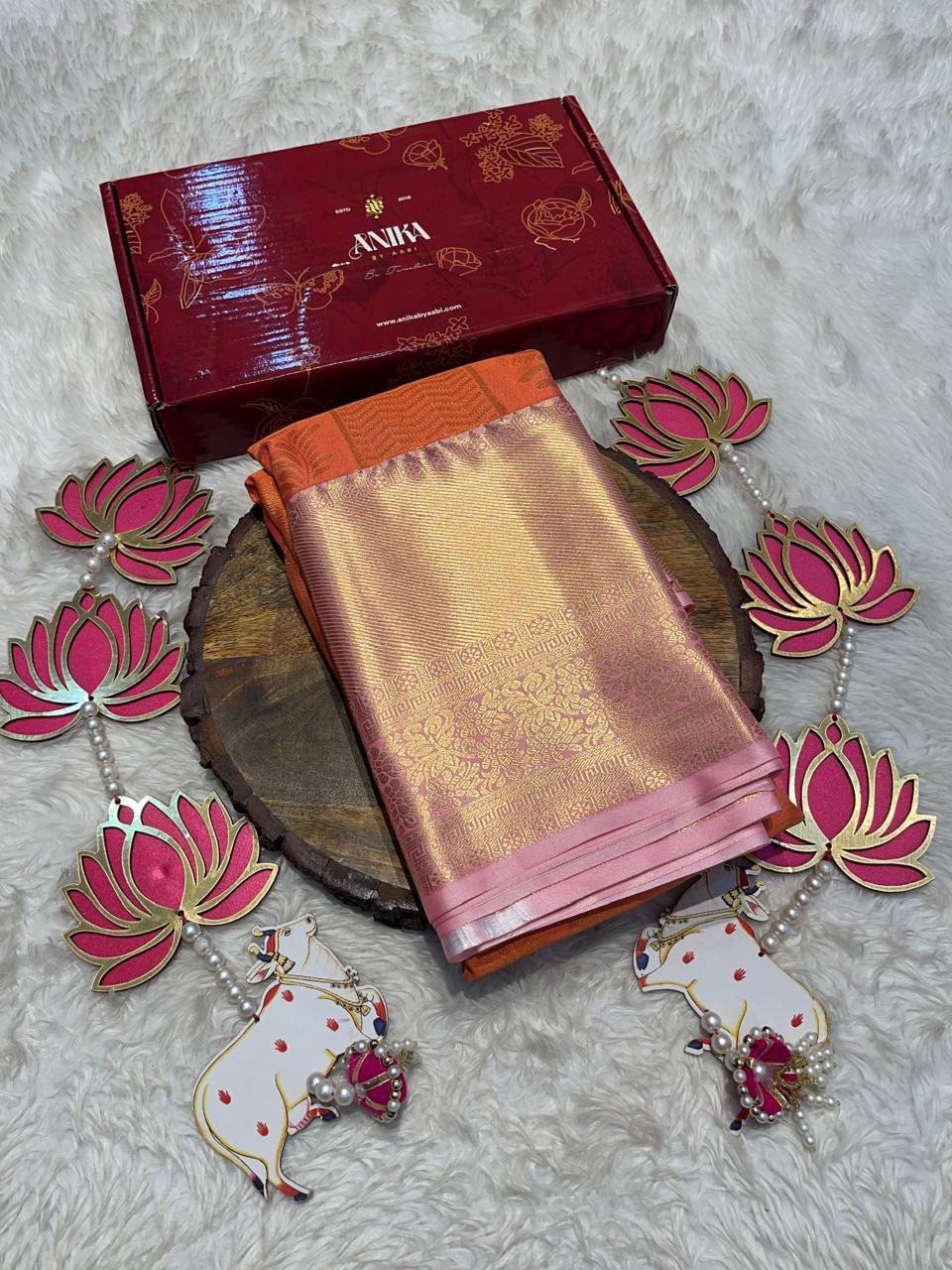 SWAYAMVARAM-CORAL ORANGE DUAL TONE SAREE