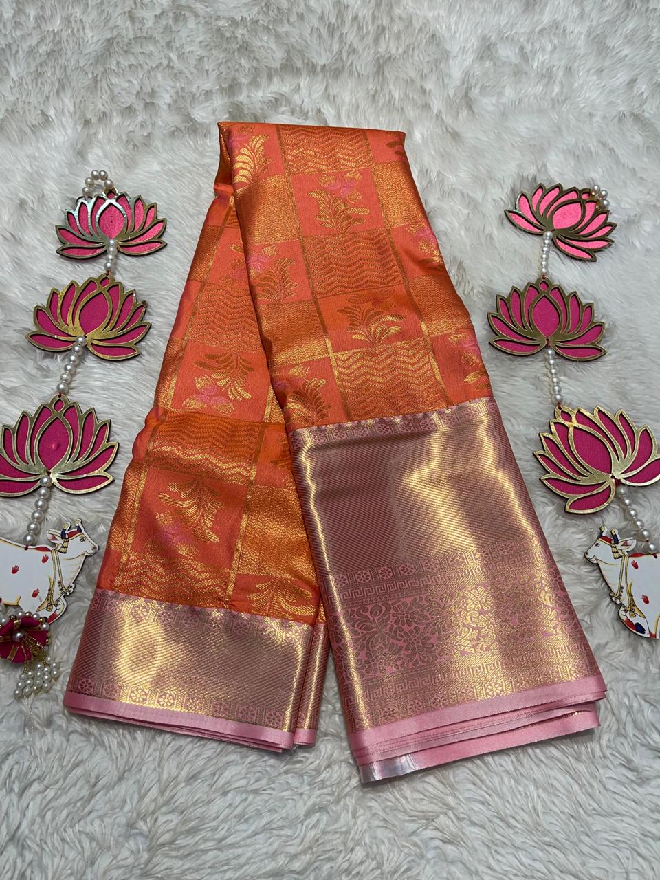 SWAYAMVARAM-CORAL ORANGE DUAL TONE SAREE