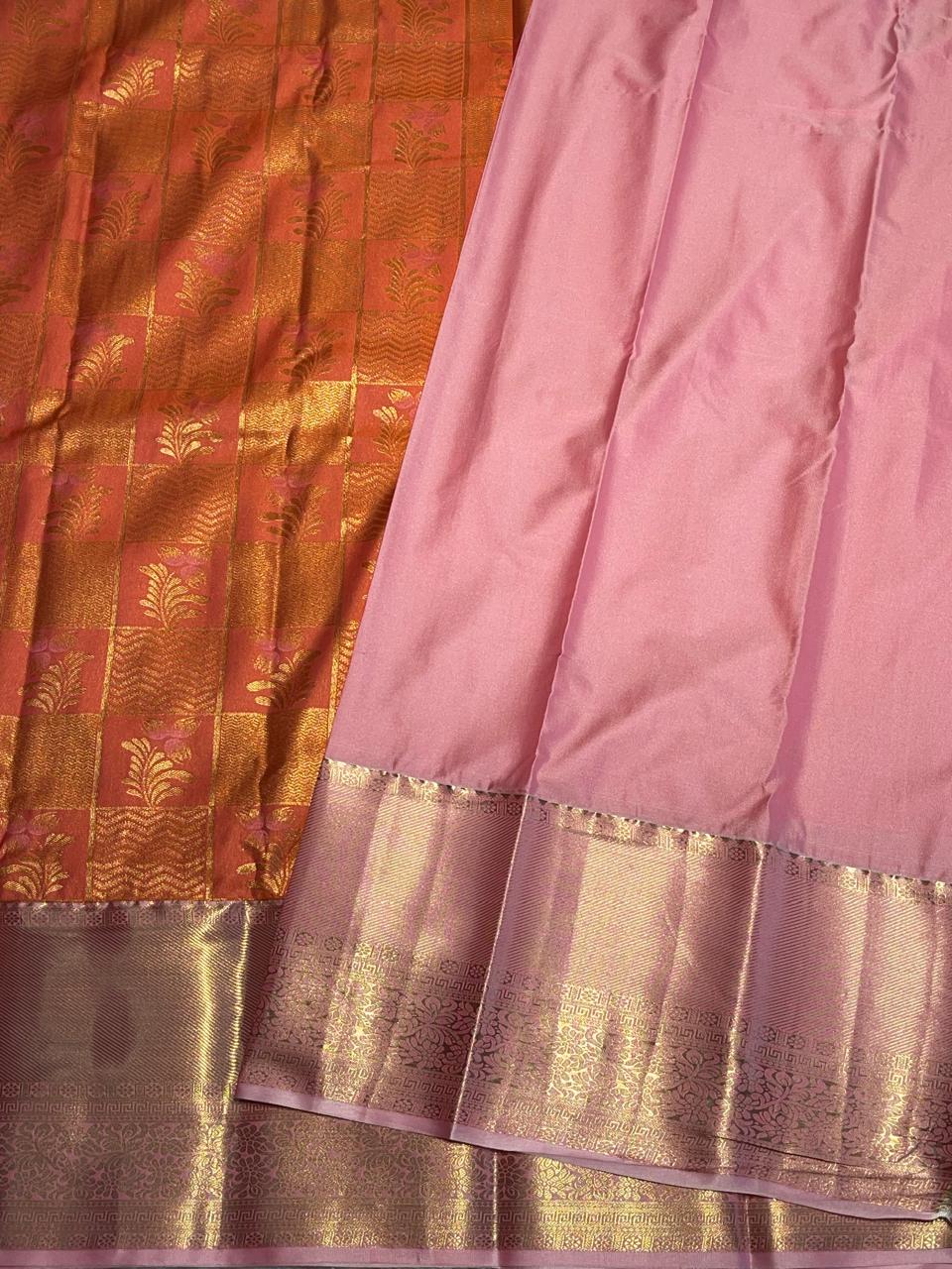 SWAYAMVARAM-CORAL ORANGE DUAL TONE SAREE