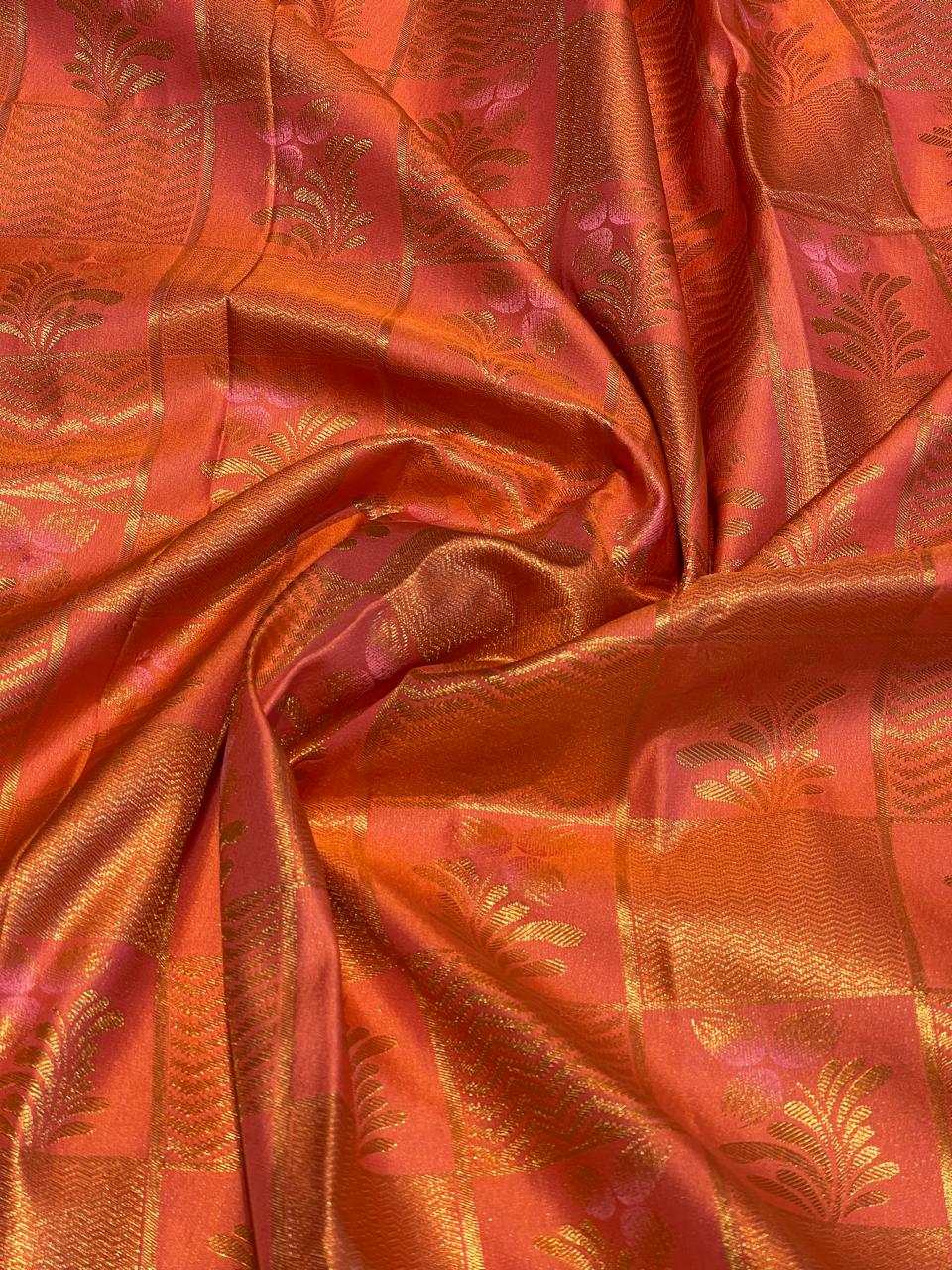 SWAYAMVARAM-CORAL ORANGE DUAL TONE SAREE