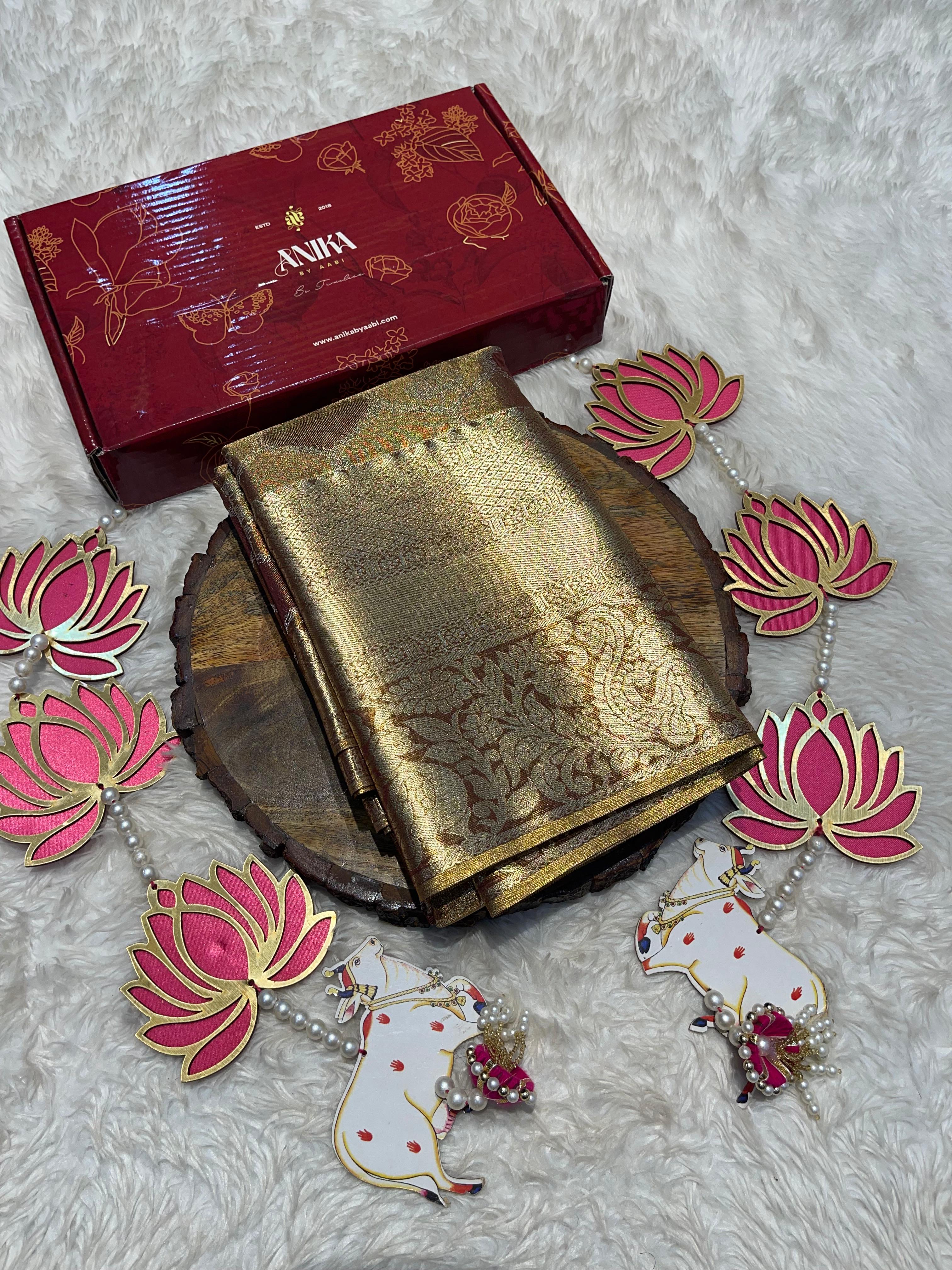 SWAYAMVARAM-BROWN GOLDISH DUAL TONE SAREE