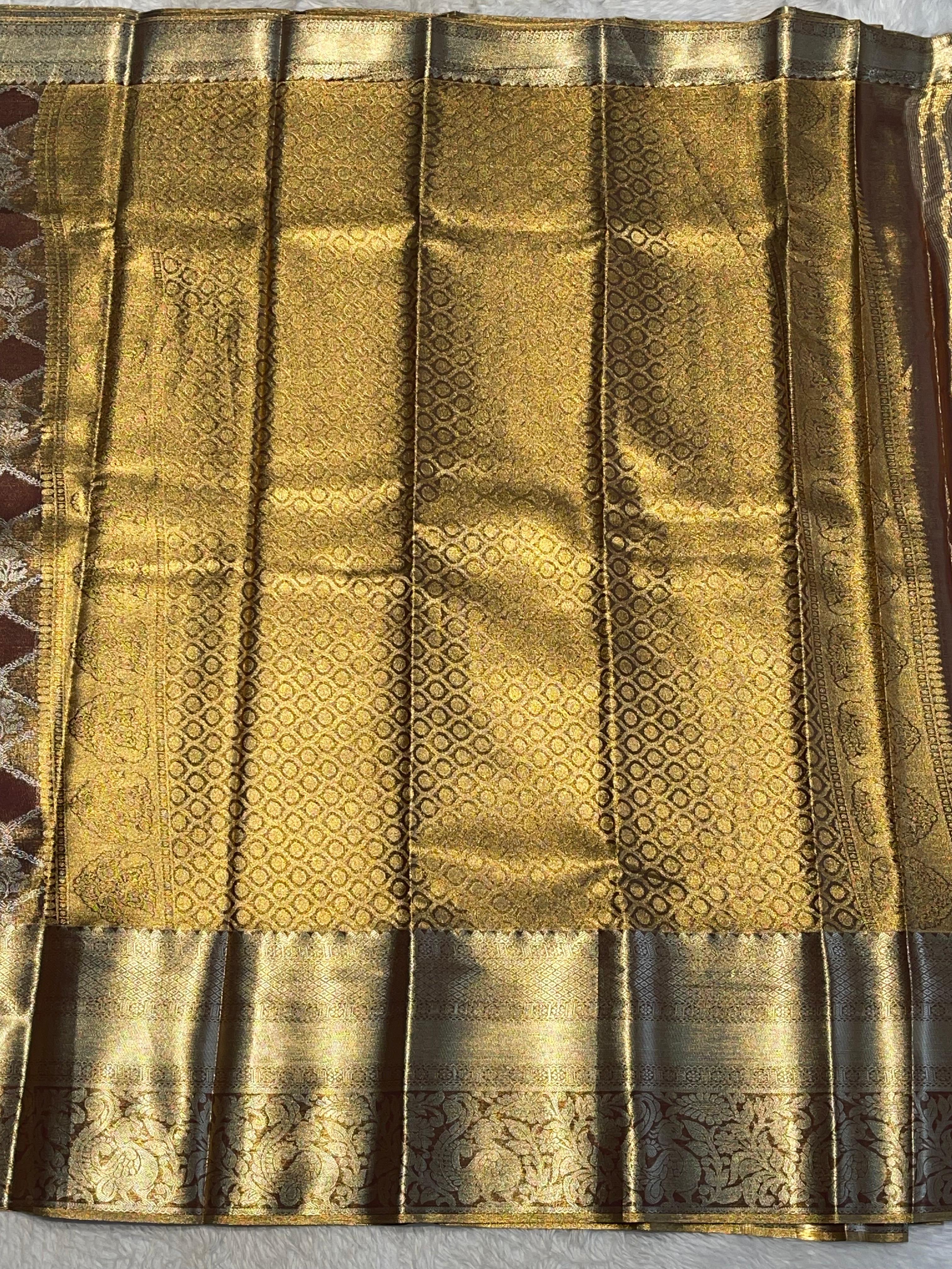 SWAYAMVARAM-BROWN GOLDISH DUAL TONE SAREE