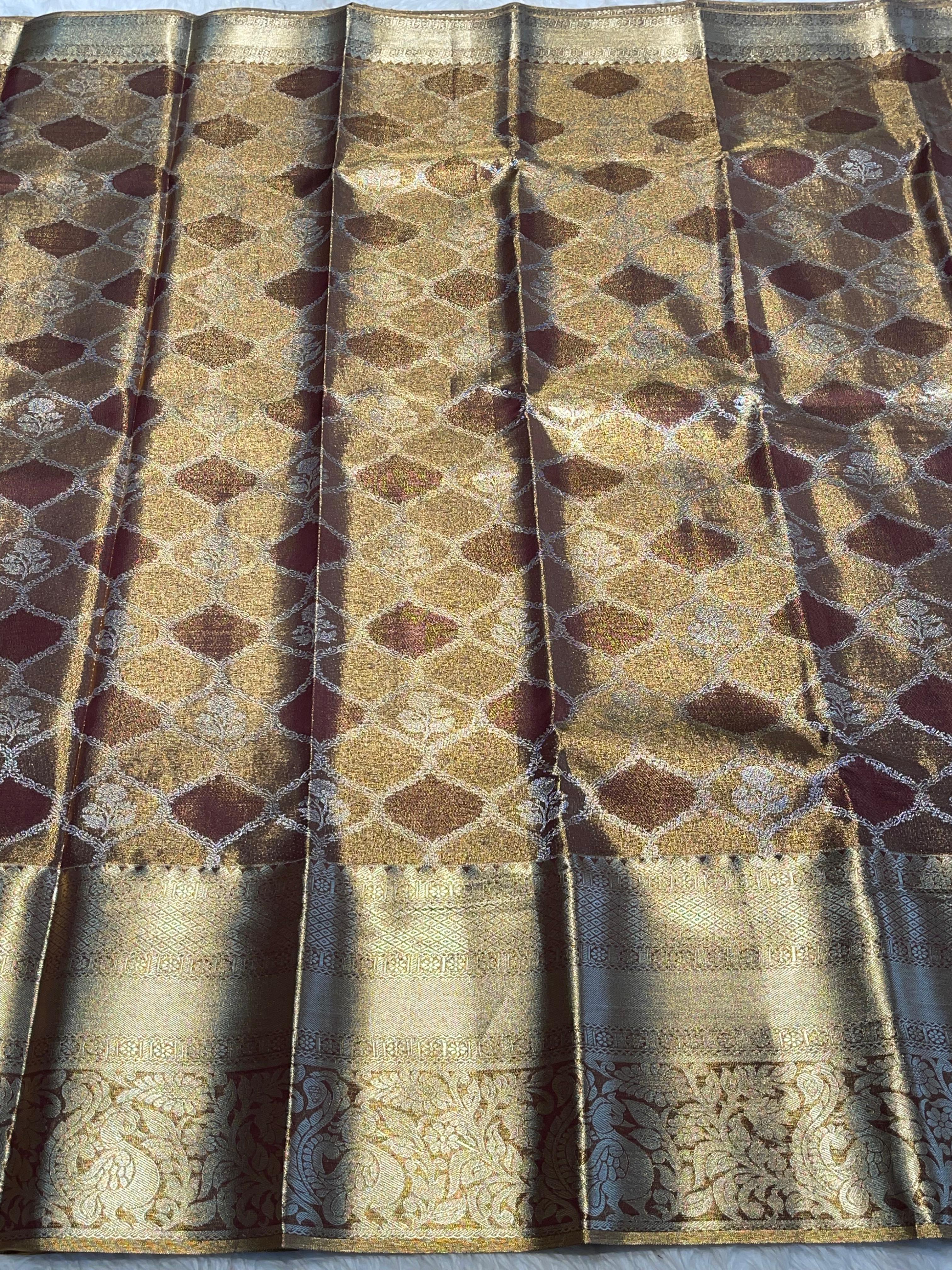 SWAYAMVARAM-BROWN GOLDISH DUAL TONE SAREE