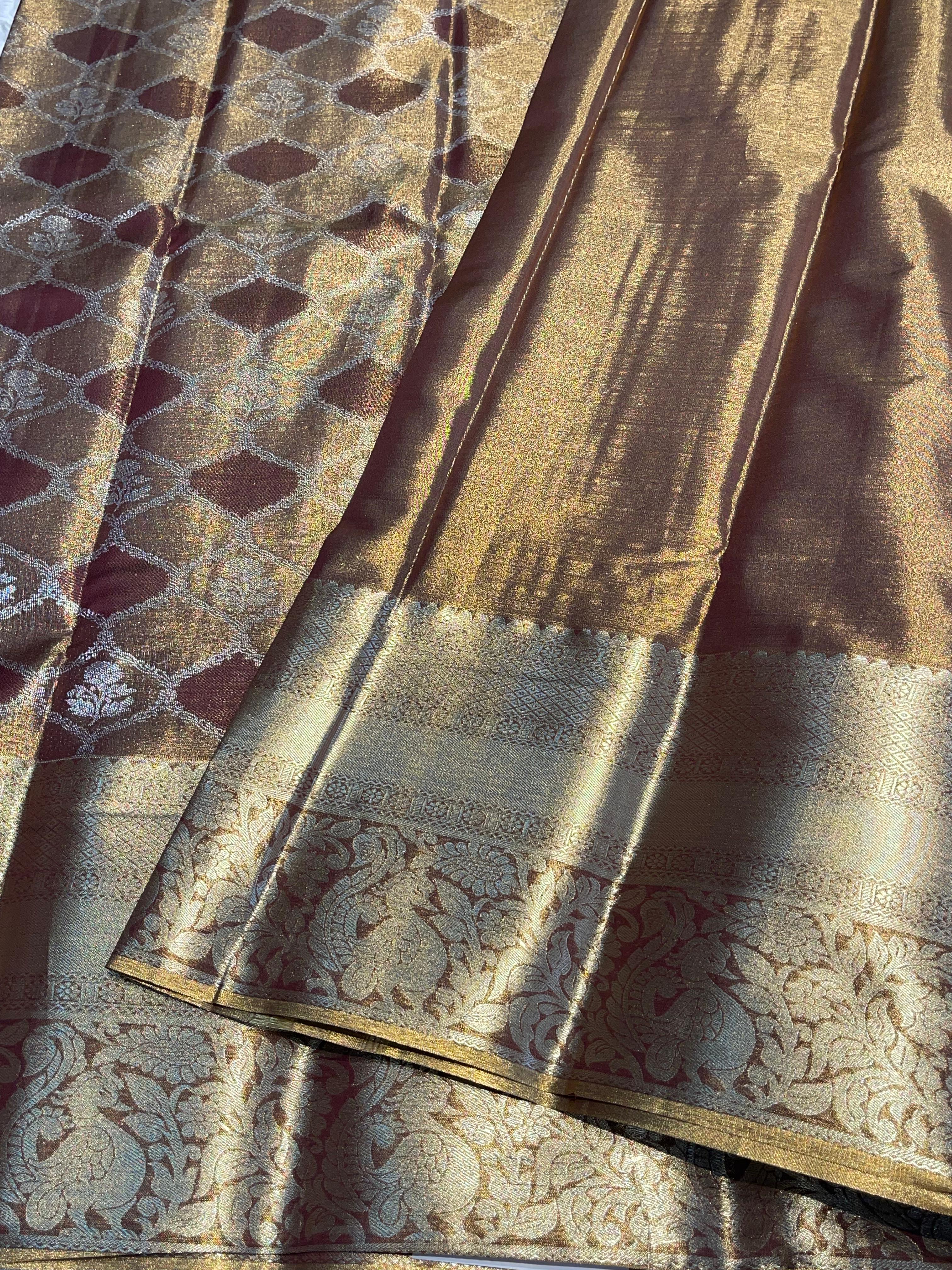 SWAYAMVARAM-BROWN GOLDISH DUAL TONE SAREE