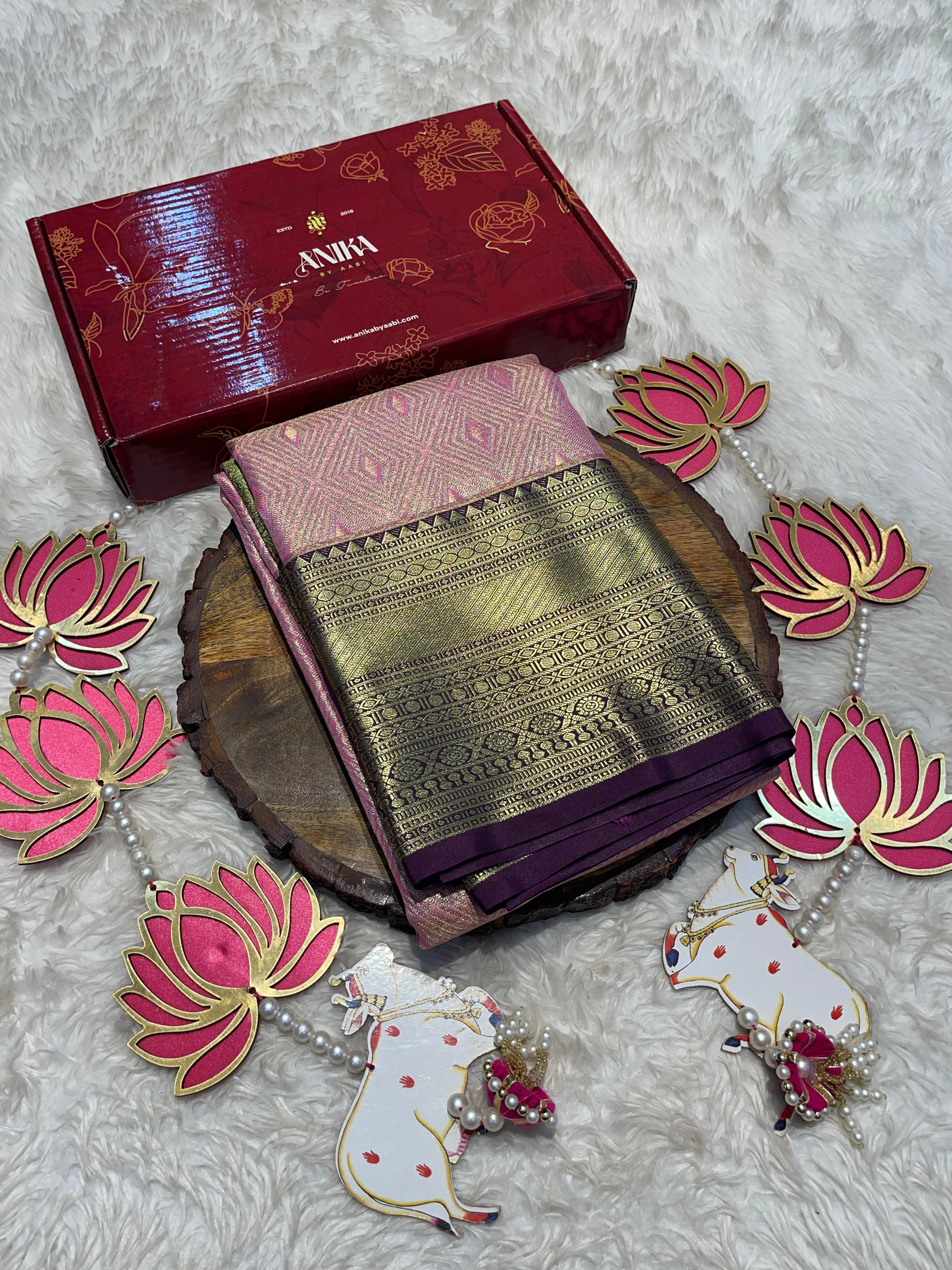 SWAYAMVARAM-PEACH WITH BROWN BRIDAL EDIT SAREE