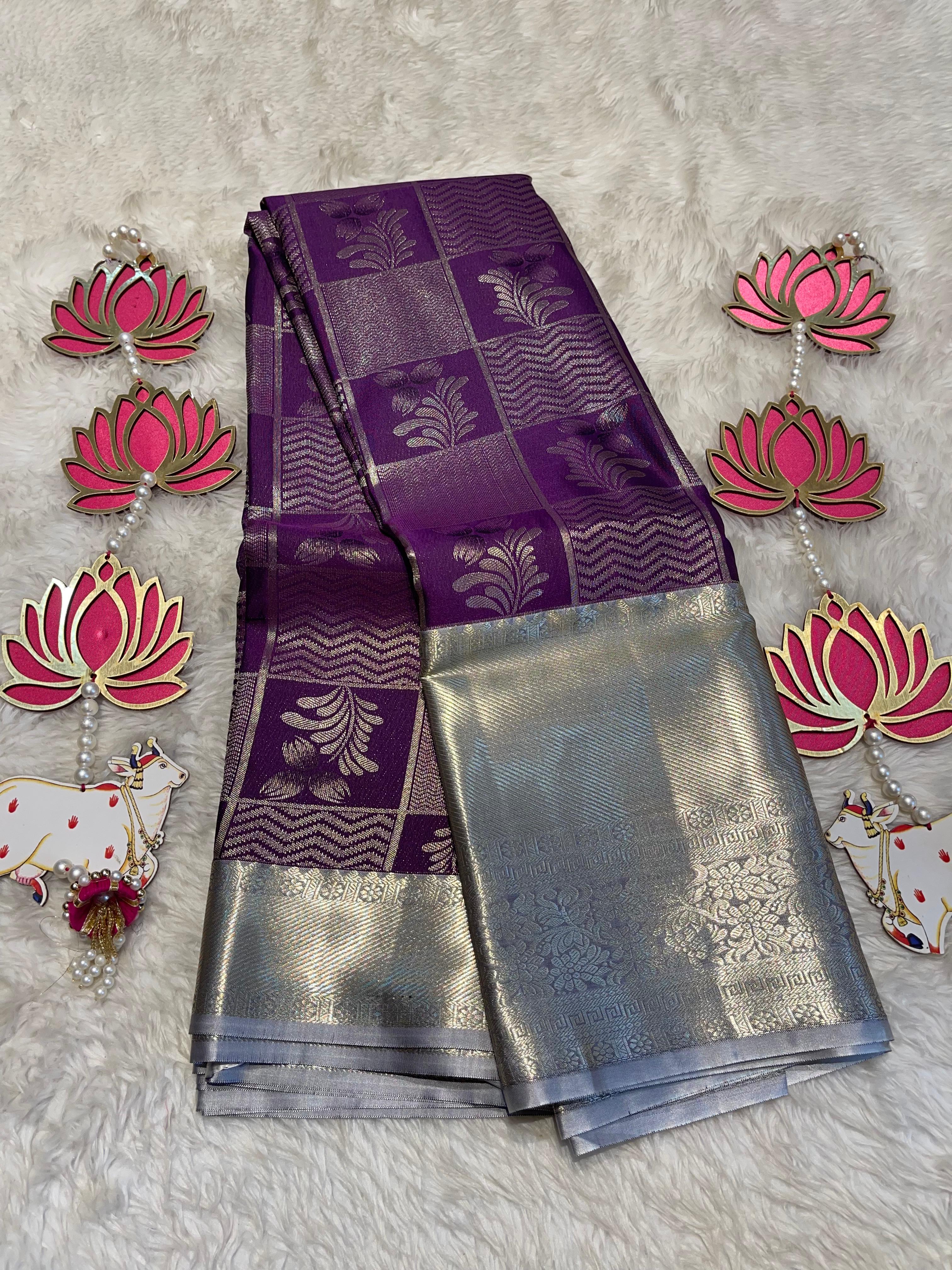 SWAYAMVARAM-PURPLE FLORA  DUAL TONE SAREE