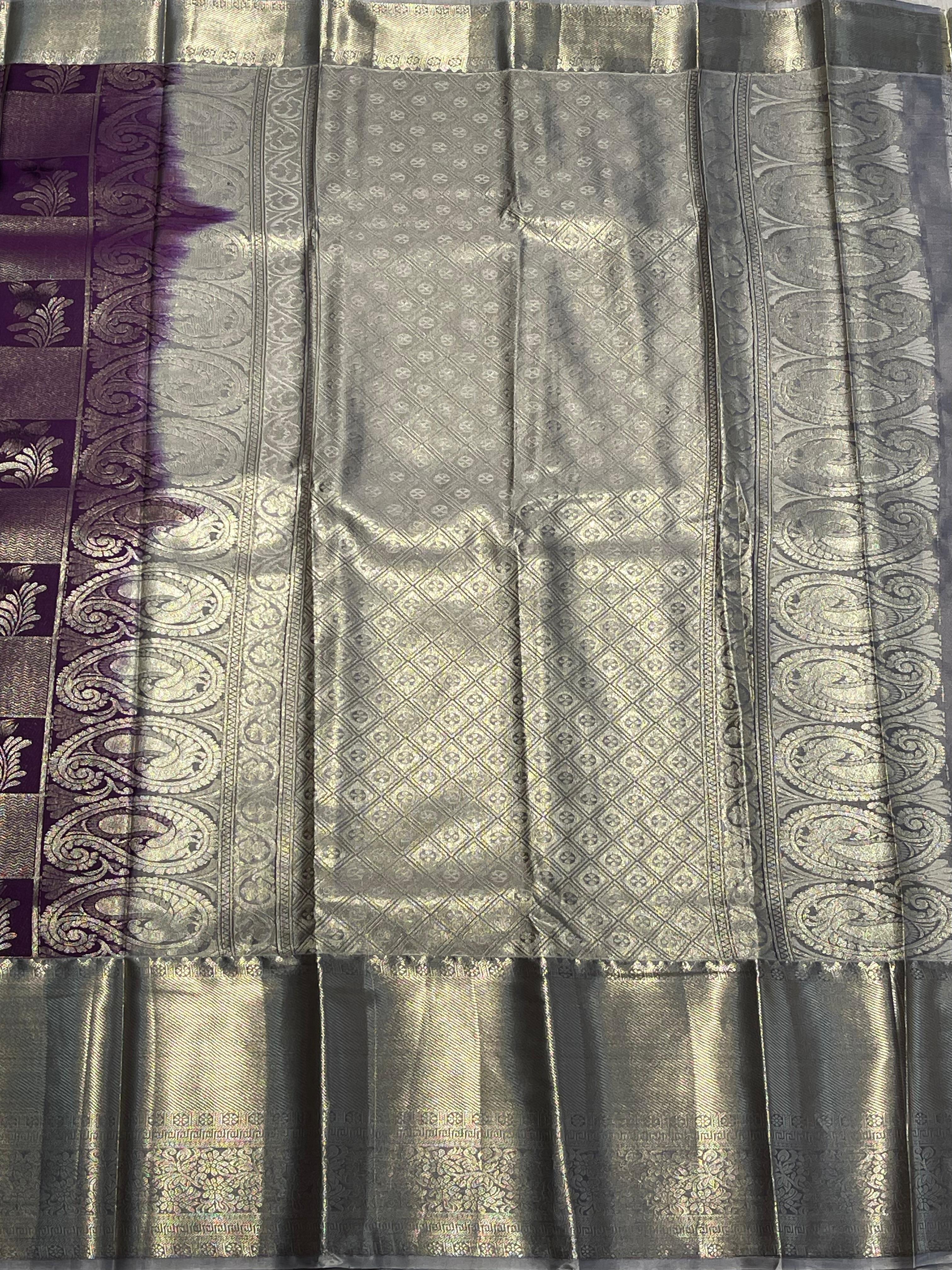 SWAYAMVARAM-PURPLE FLORA  DUAL TONE SAREE