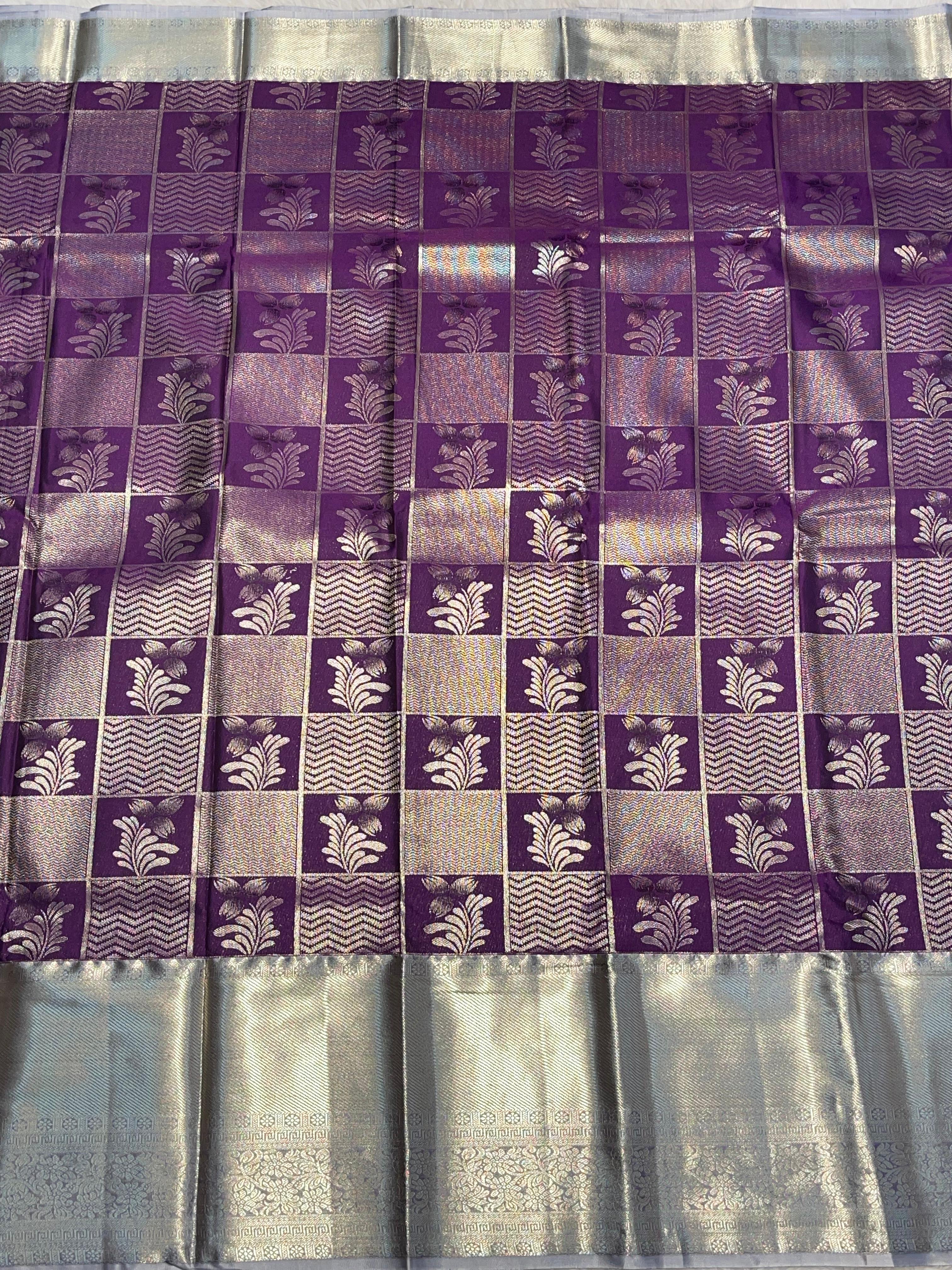 SWAYAMVARAM-PURPLE FLORA  DUAL TONE SAREE