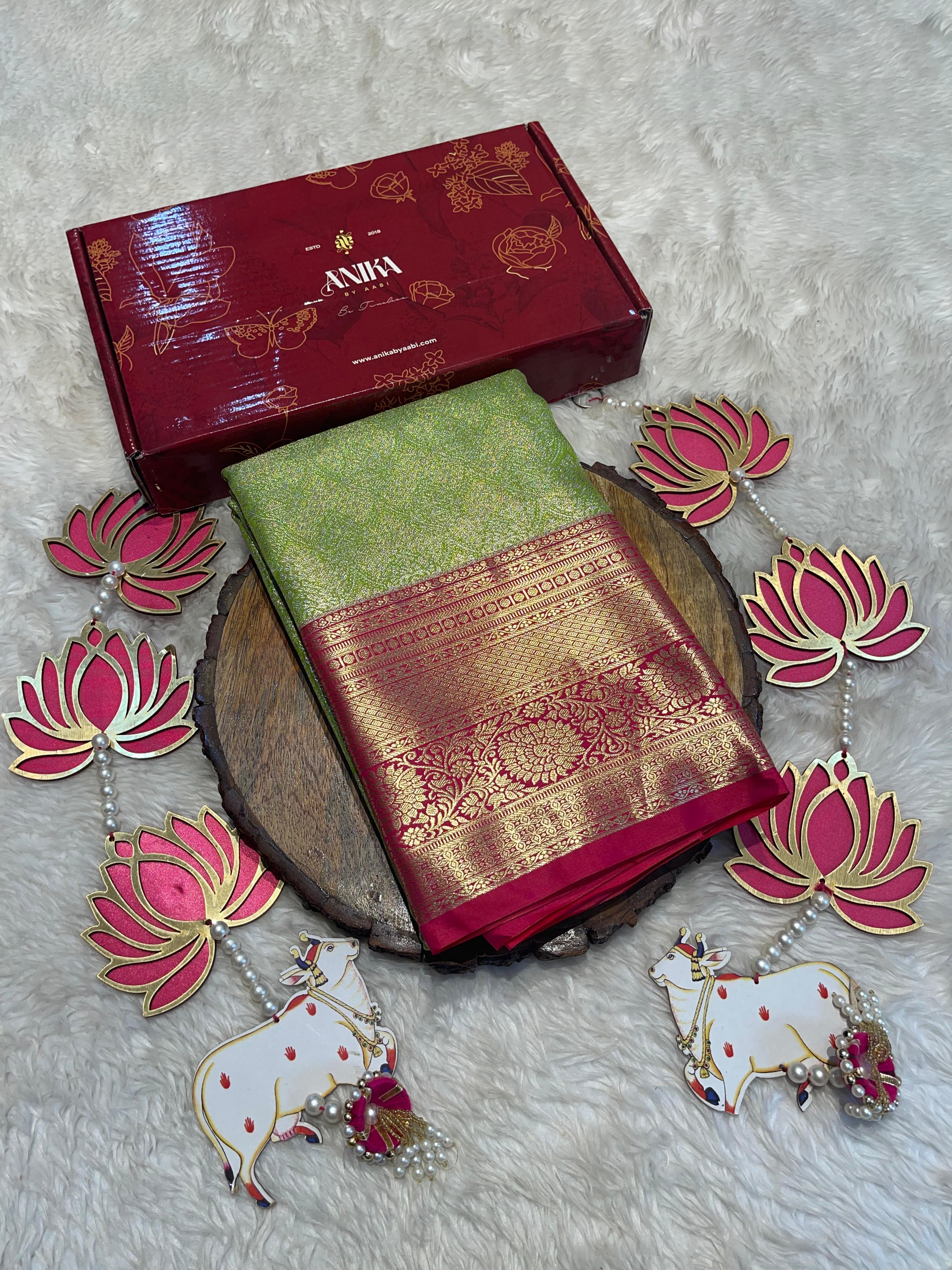 SWAYAMVARAM-GREEN WITH RANIPINK REDDISH SILK SAREE