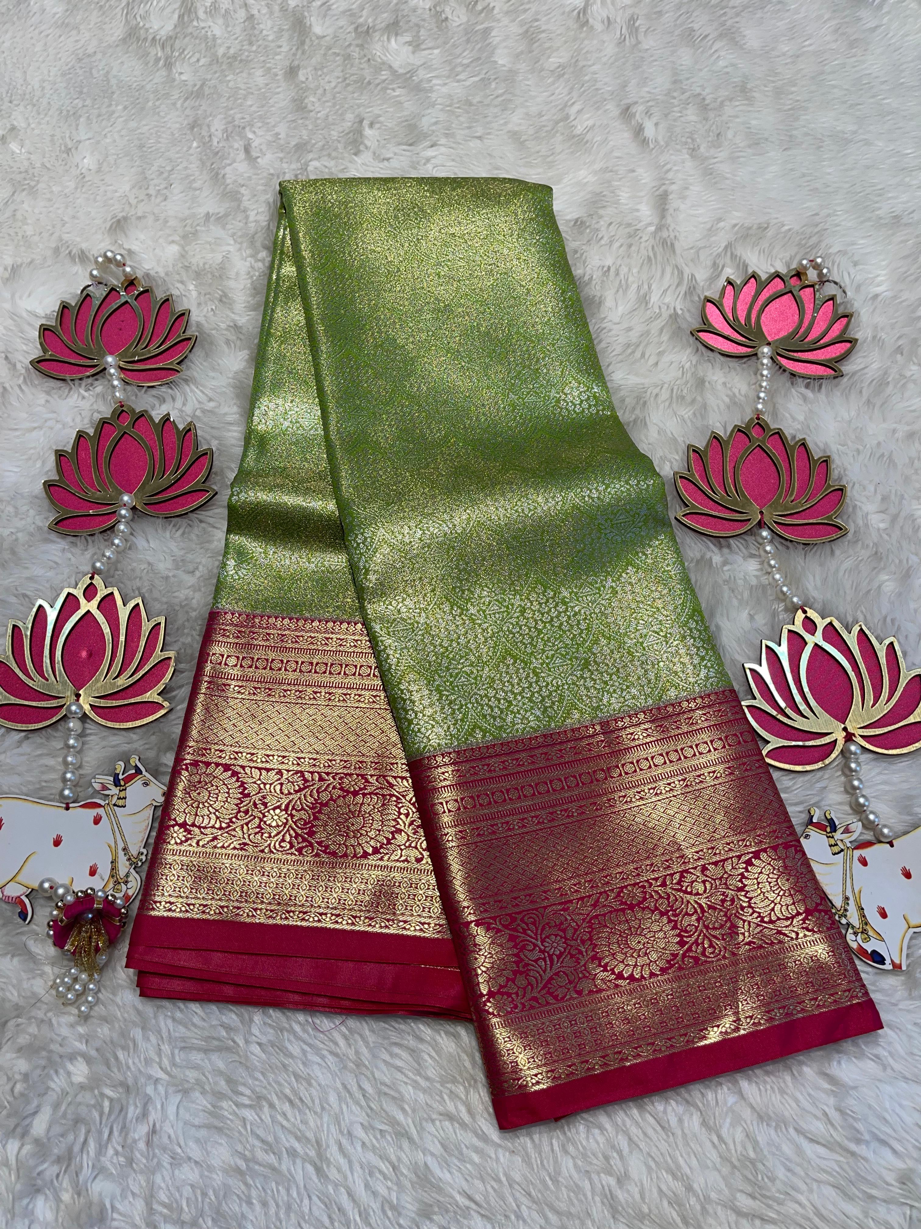 SWAYAMVARAM-GREEN WITH RANIPINK REDDISH SILK SAREE