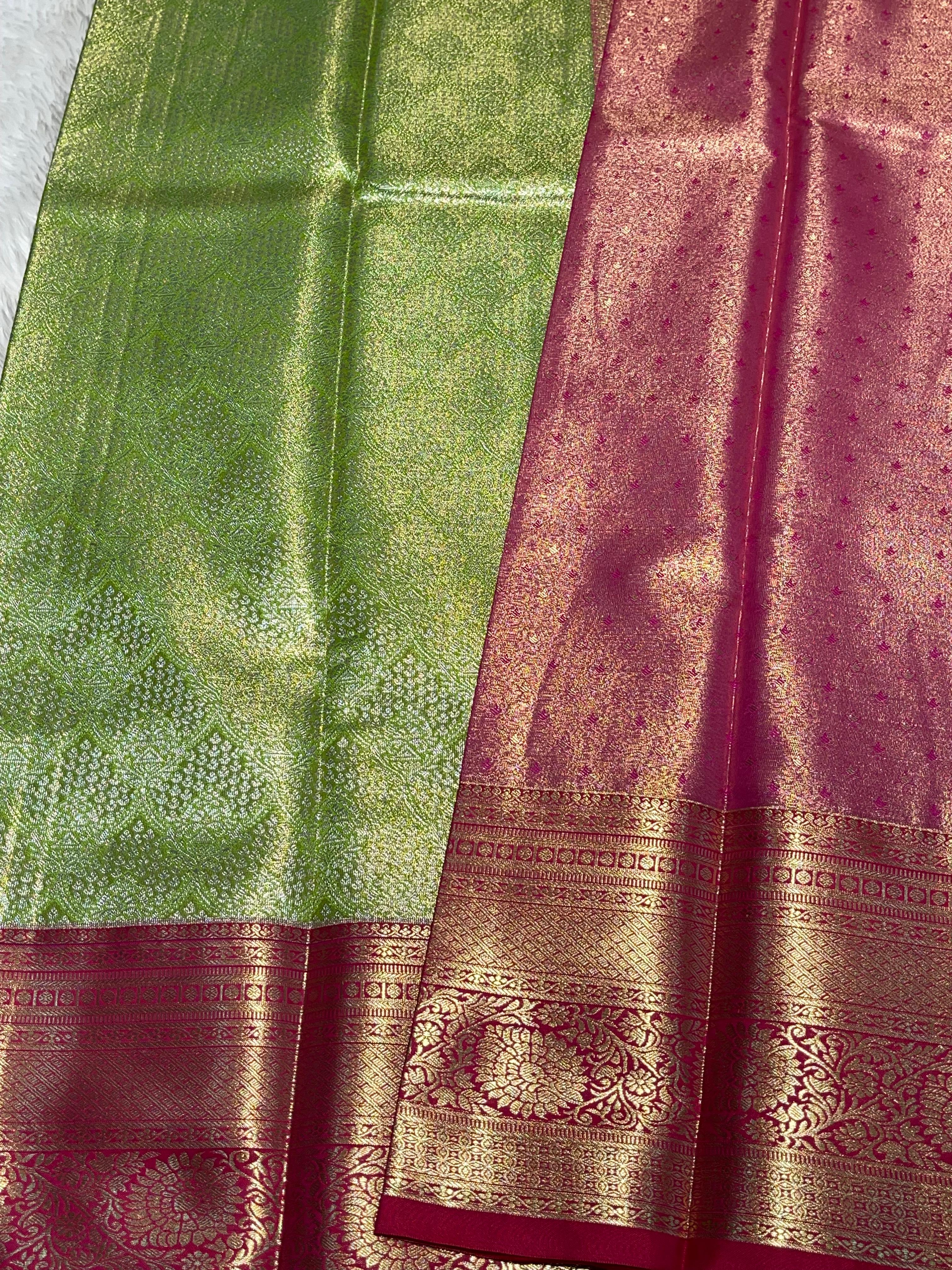 SWAYAMVARAM-GREEN WITH RANIPINK REDDISH SILK SAREE