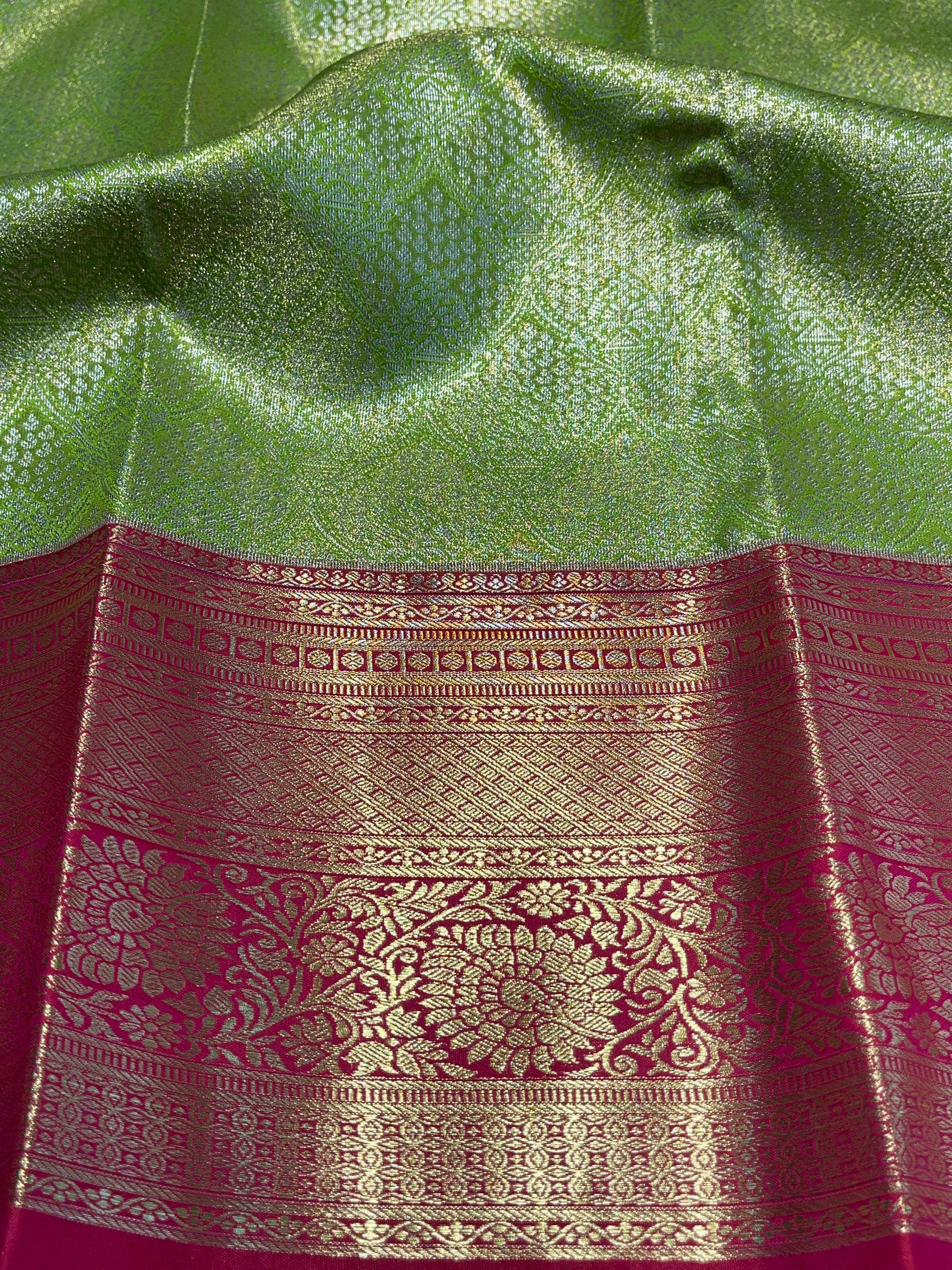 SWAYAMVARAM-GREEN WITH RANIPINK REDDISH SILK SAREE