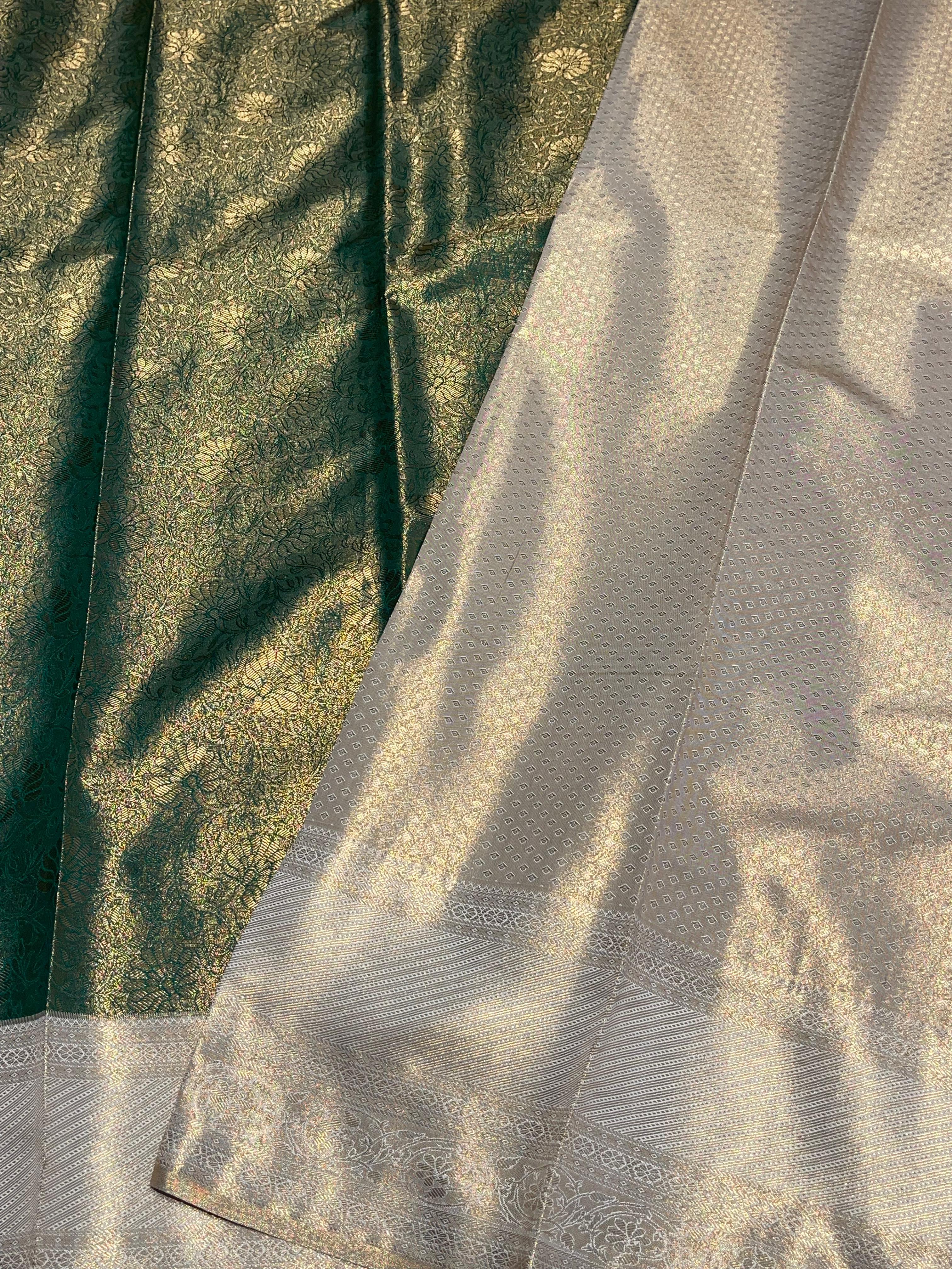 SWAYAMVARAM-BOTTLE GREEN WITH HALFWHITE BORCADE SAREE