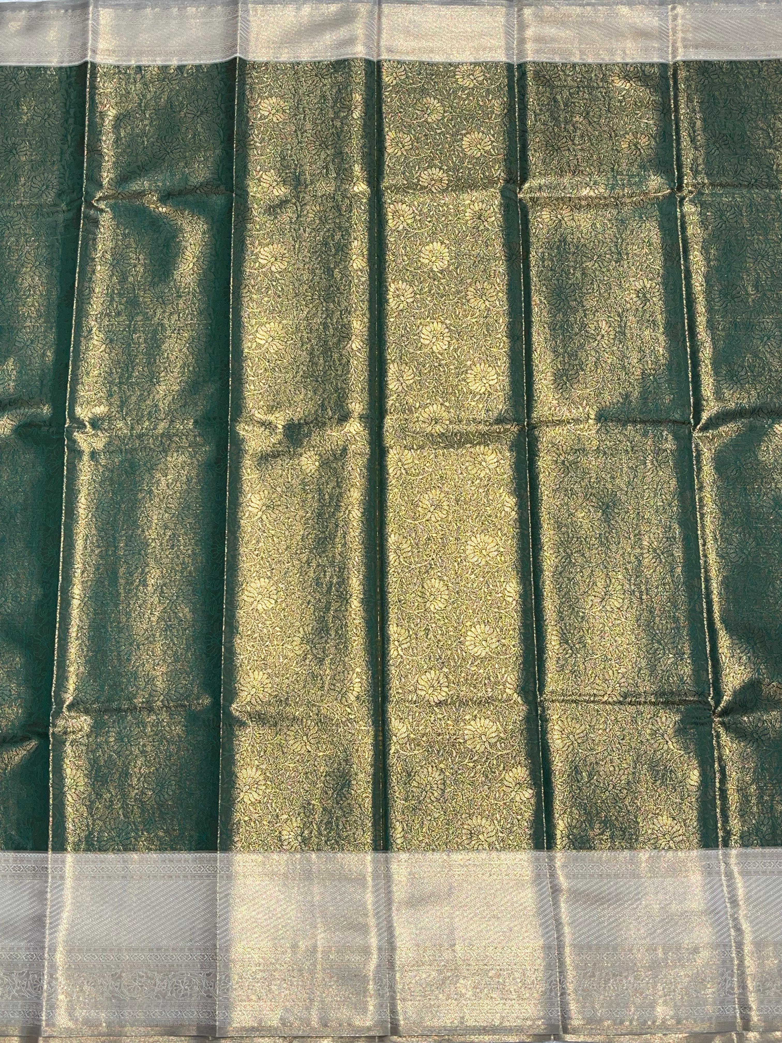 SWAYAMVARAM-BOTTLE GREEN WITH HALFWHITE BORCADE SAREE