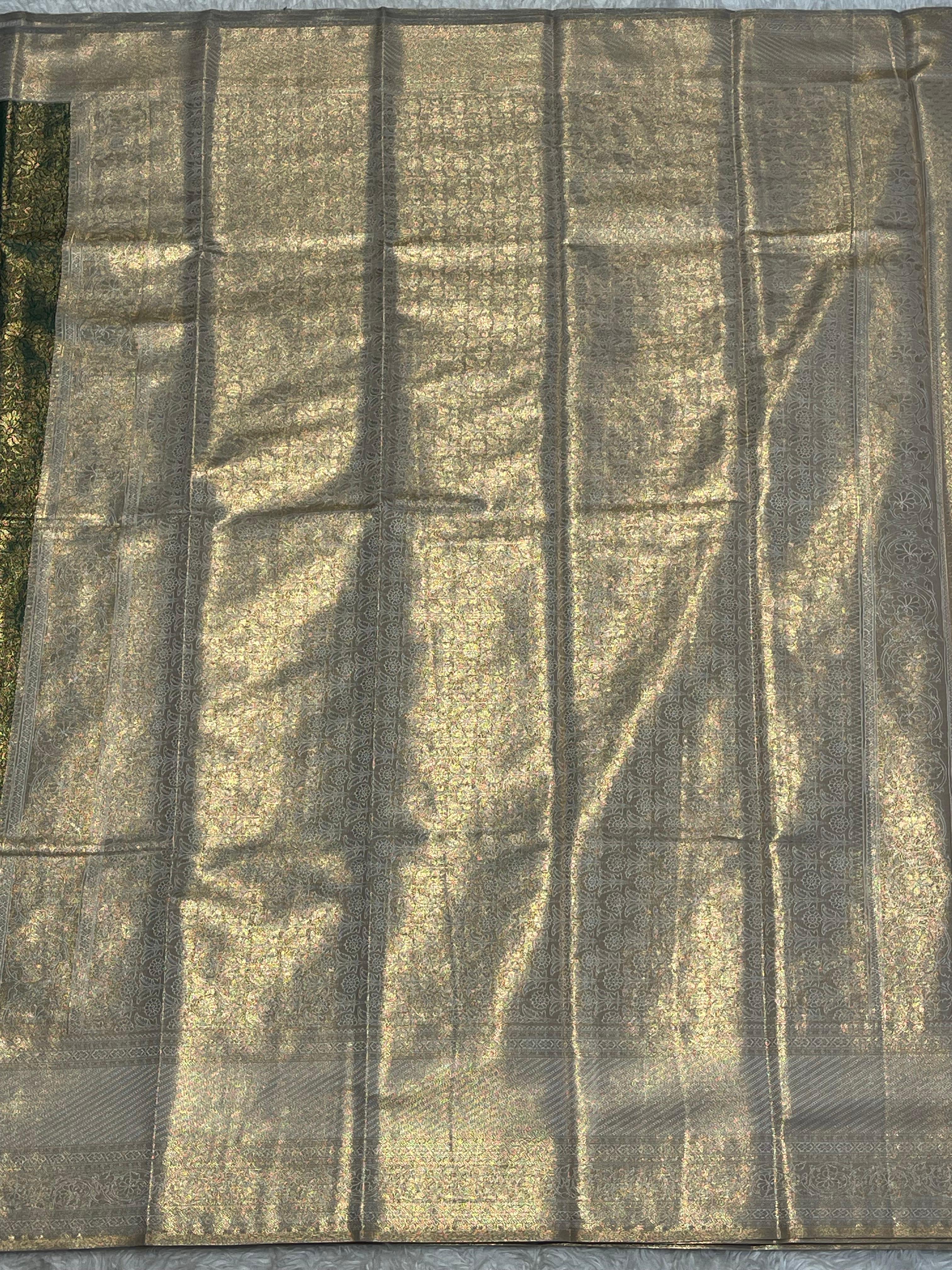 SWAYAMVARAM-BOTTLE GREEN WITH HALFWHITE BORCADE SAREE