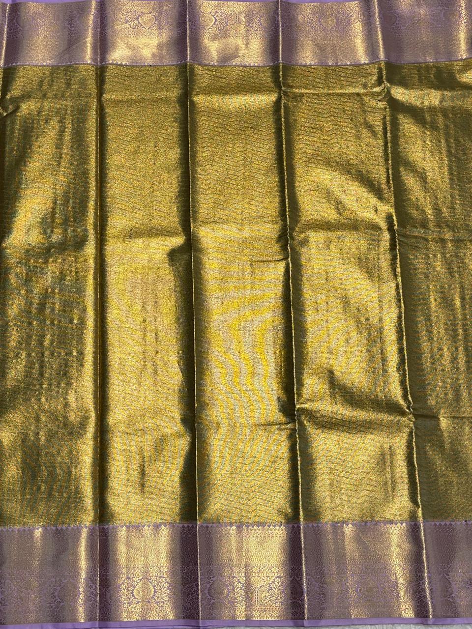 SWAYAMVARAM- DARK ANTIQUE GOLD WITH LILAC BORDER SILK SAREE