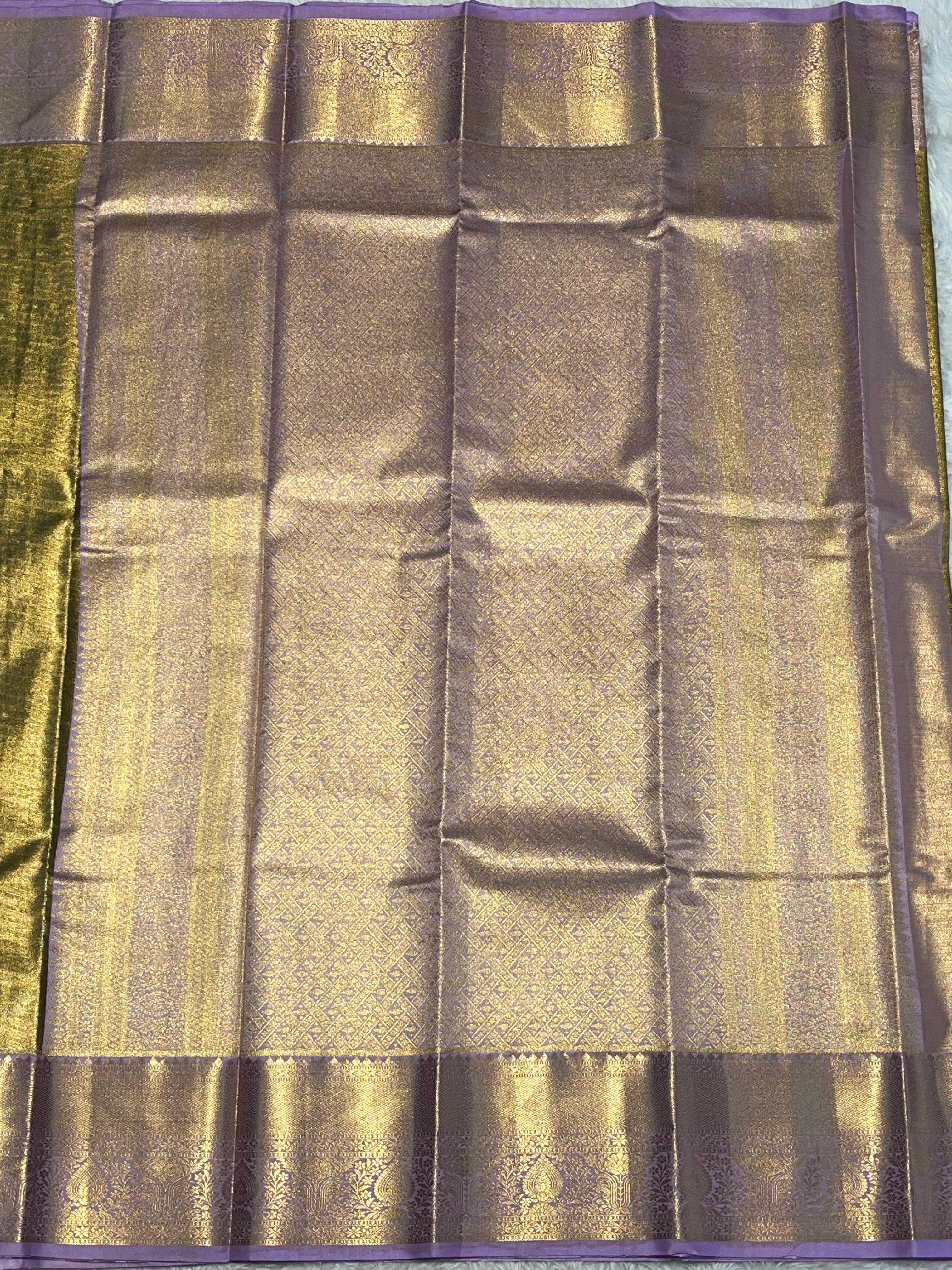 SWAYAMVARAM- DARK ANTIQUE GOLD WITH LILAC BORDER SILK SAREE
