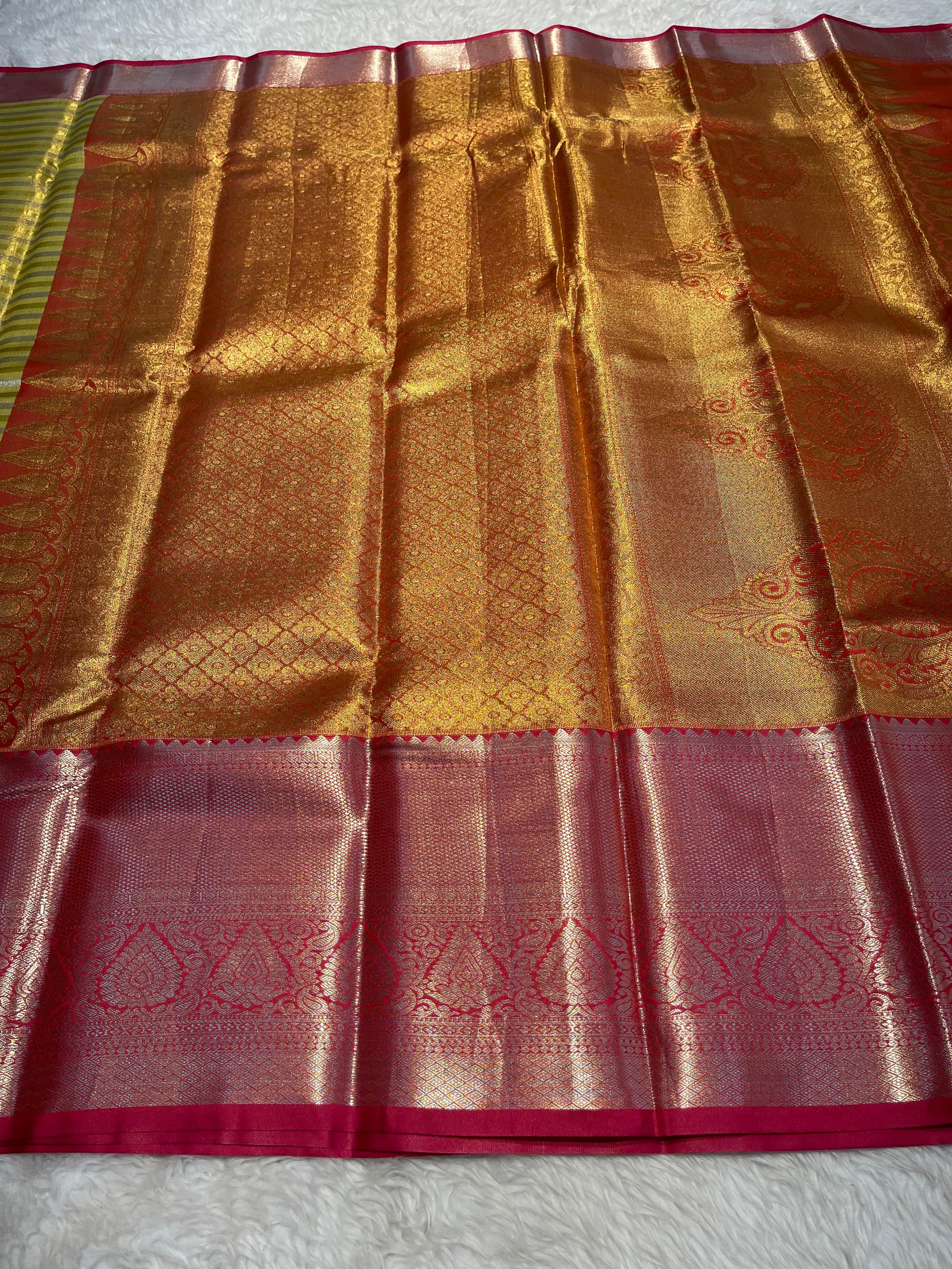 SWAYAMVARAM-LIME YELLOW STRIPES SAREE